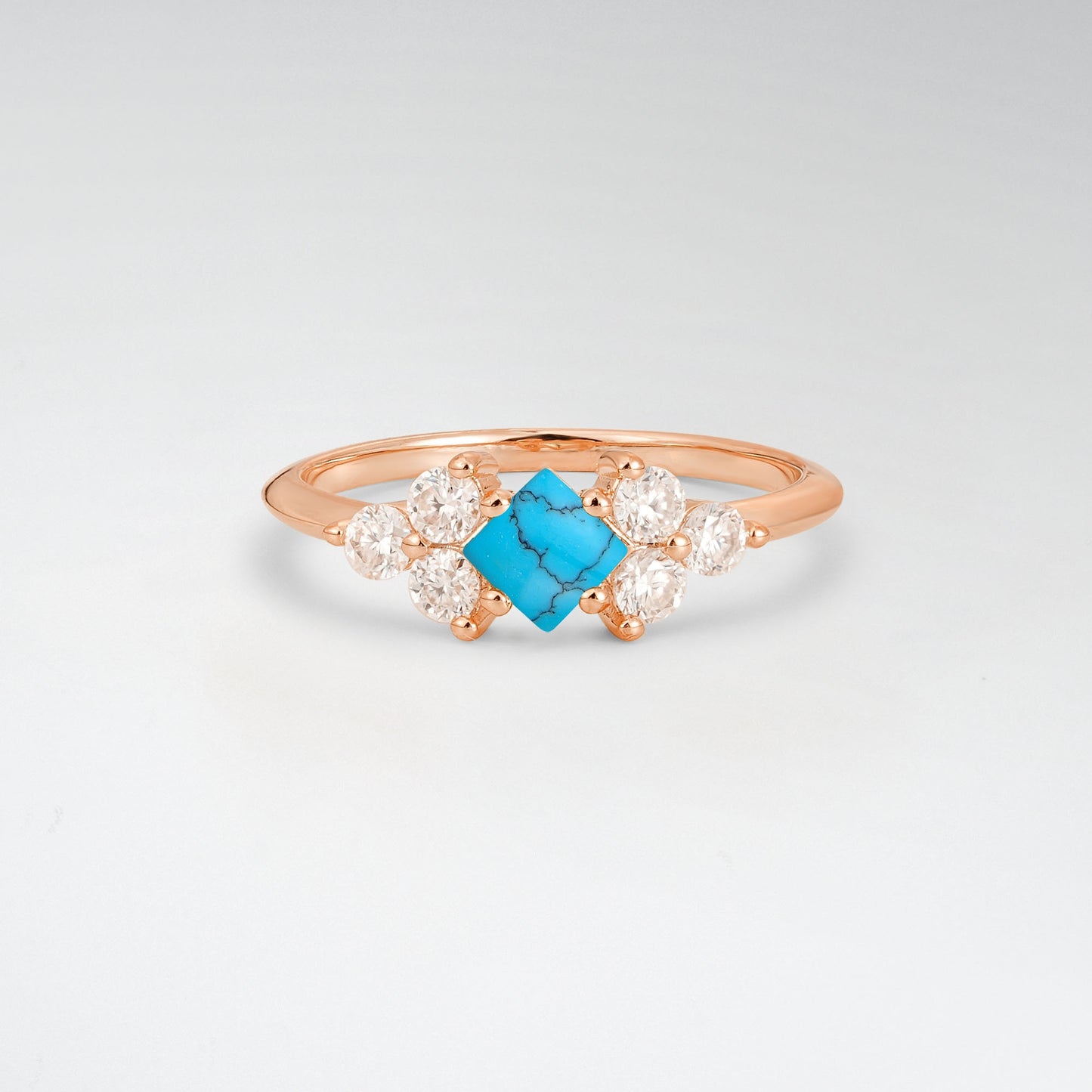 Unique Princess Cut Turquoise Cluster Accented Engagement Ring - Additional view