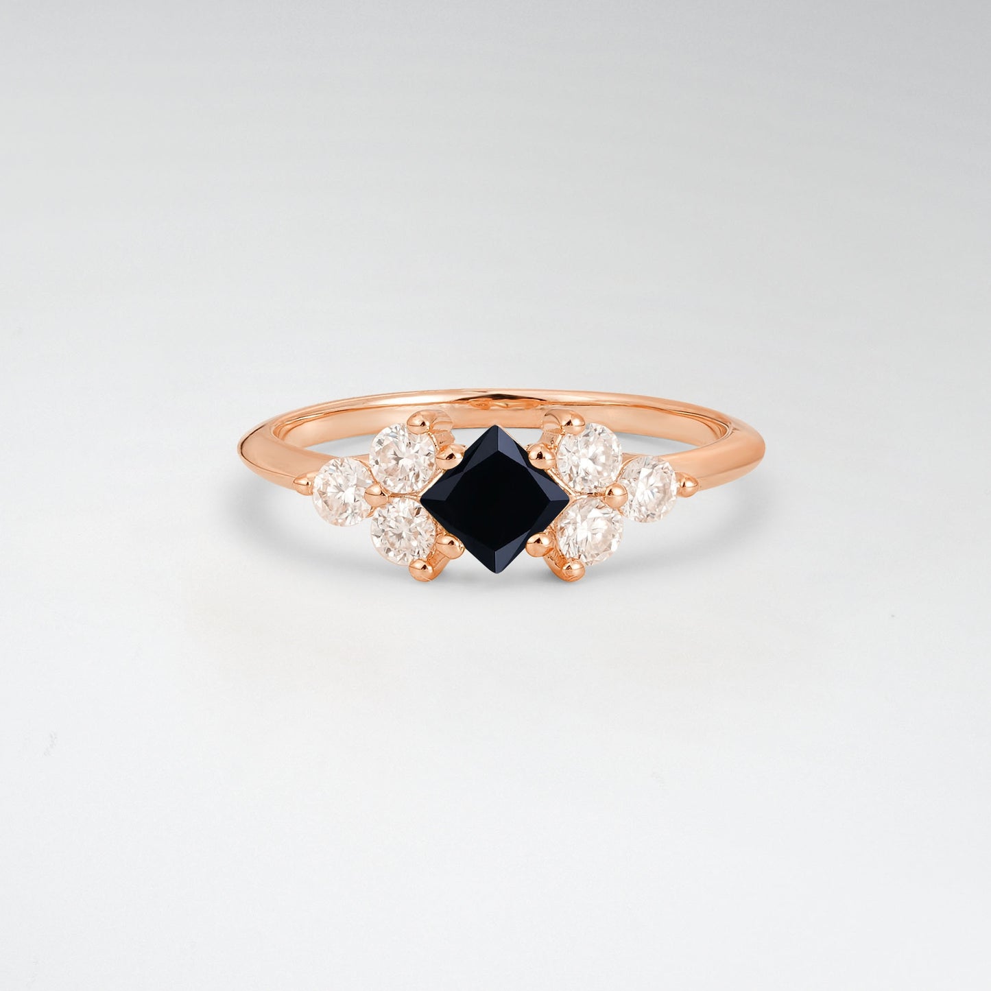 Unique Princess Cut Black Onyx Cluster Accented Engagement Ring - Additional view