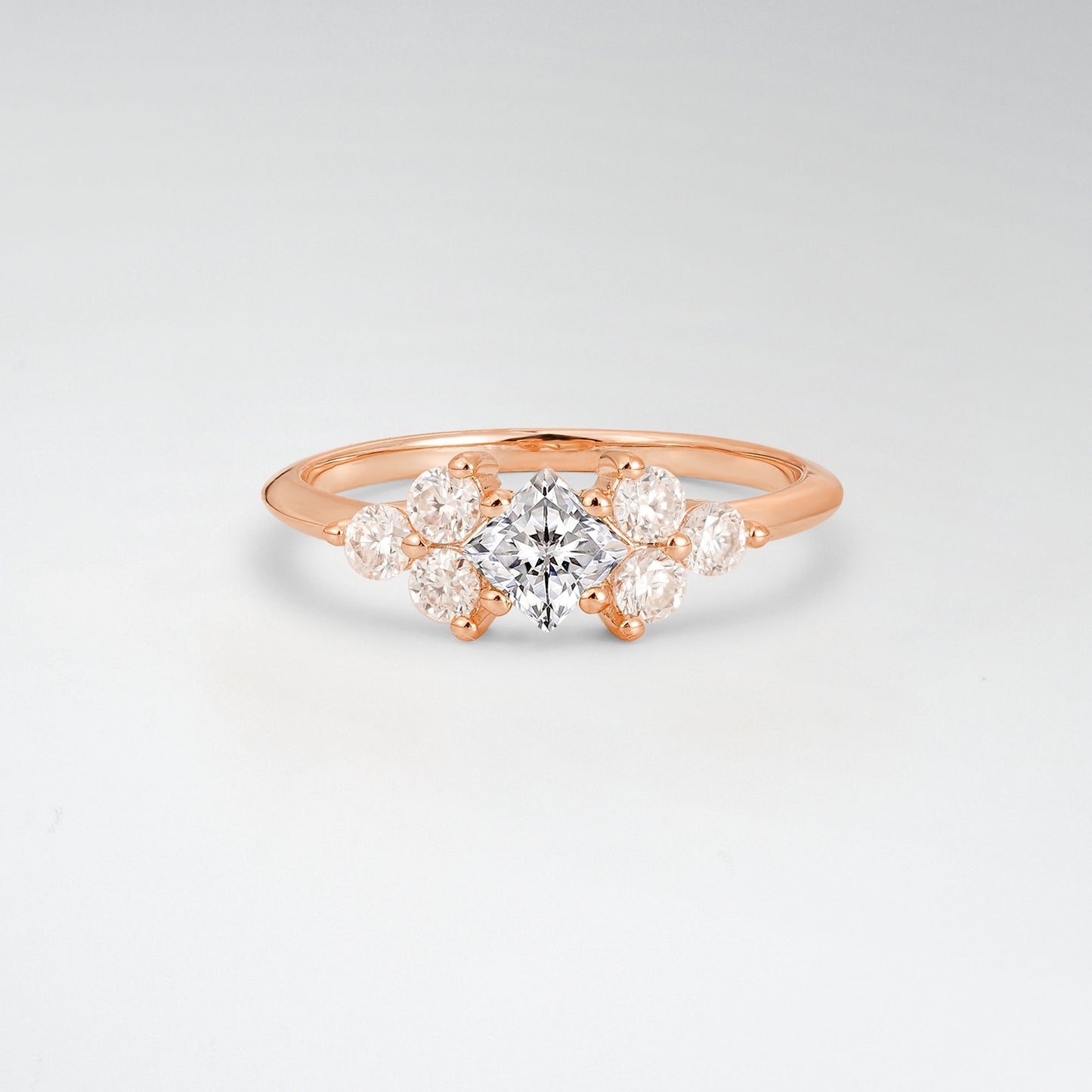 Unique Princess Cut Lab Diamond Cluster Accented Engagement Ring - Additional view