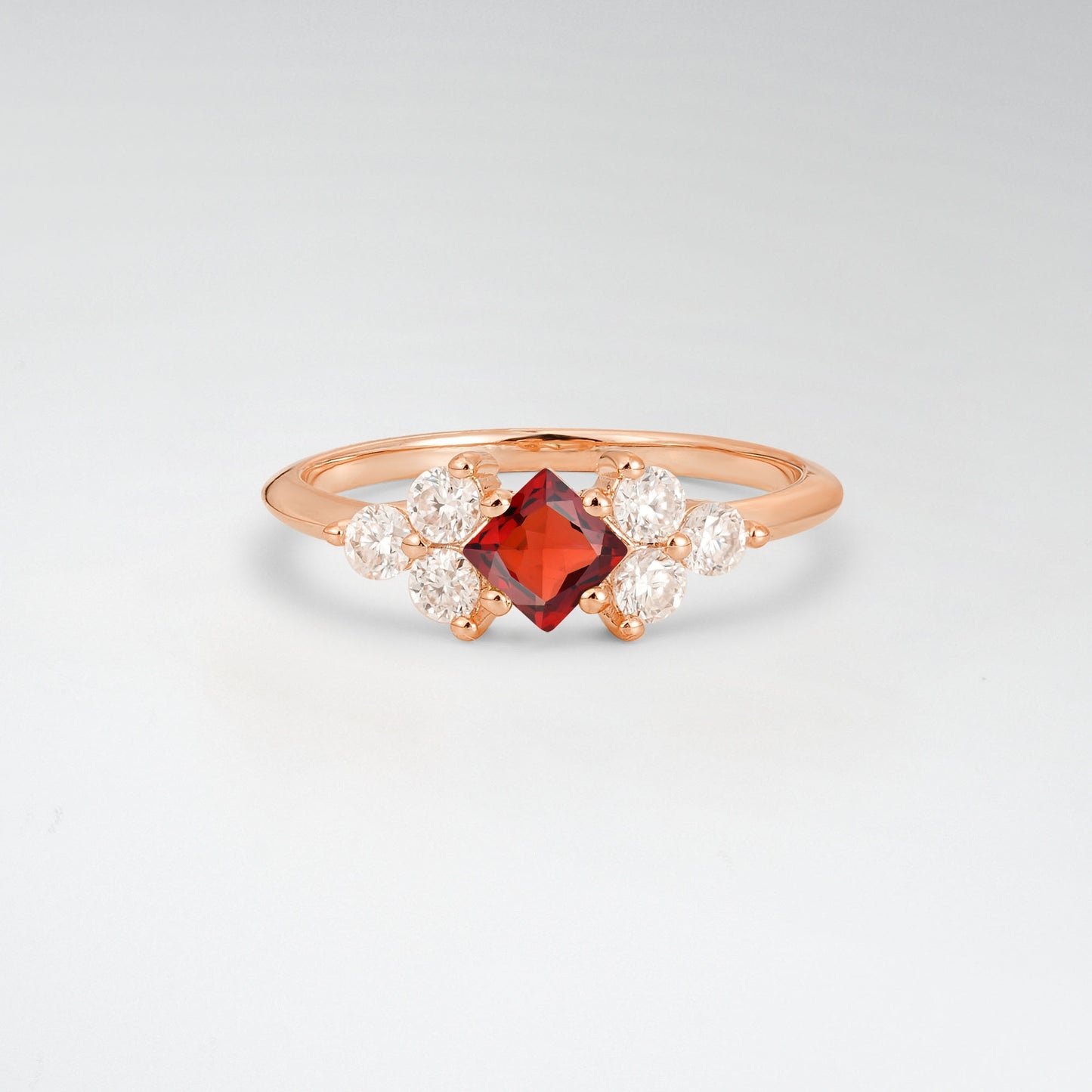 Unique Princess Cut Garnet Cluster Accented Engagement Ring - Additional view
