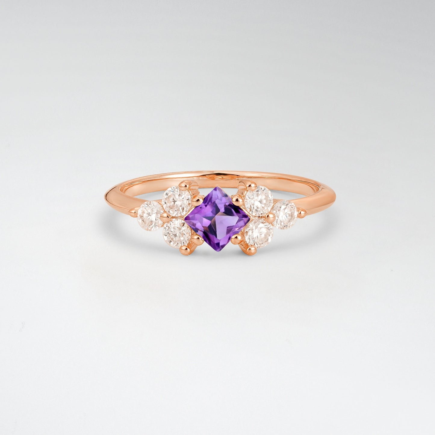 Unique Princess Cut Amethyst Cluster Accented Engagement Ring - Additional view