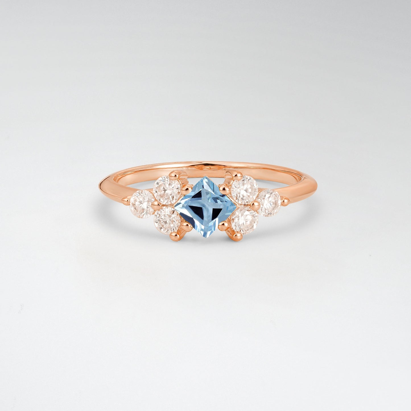 Unique Princess Cut Aquamarine Cluster Accented Engagement Ring - Additional view