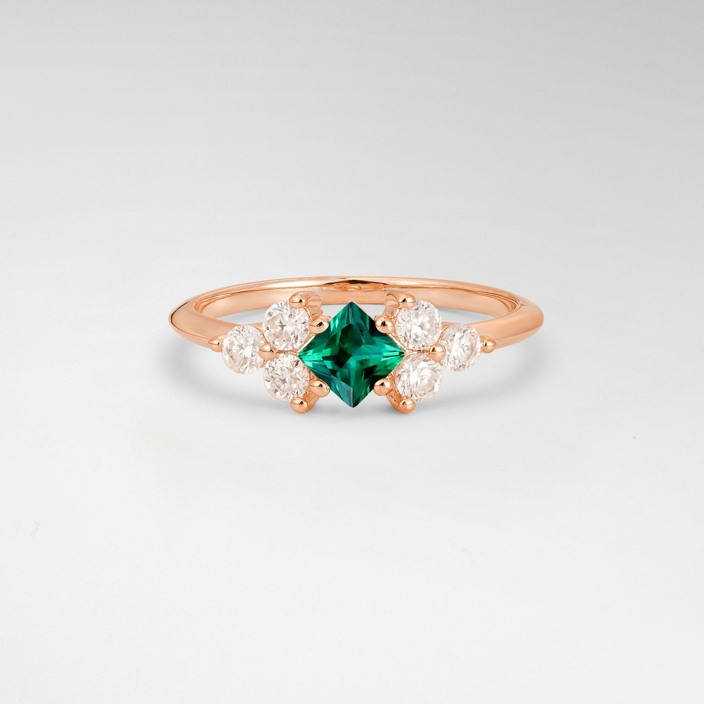 Unique Princess Cut Emerald Cluster Accented Engagement Ring - Additional view