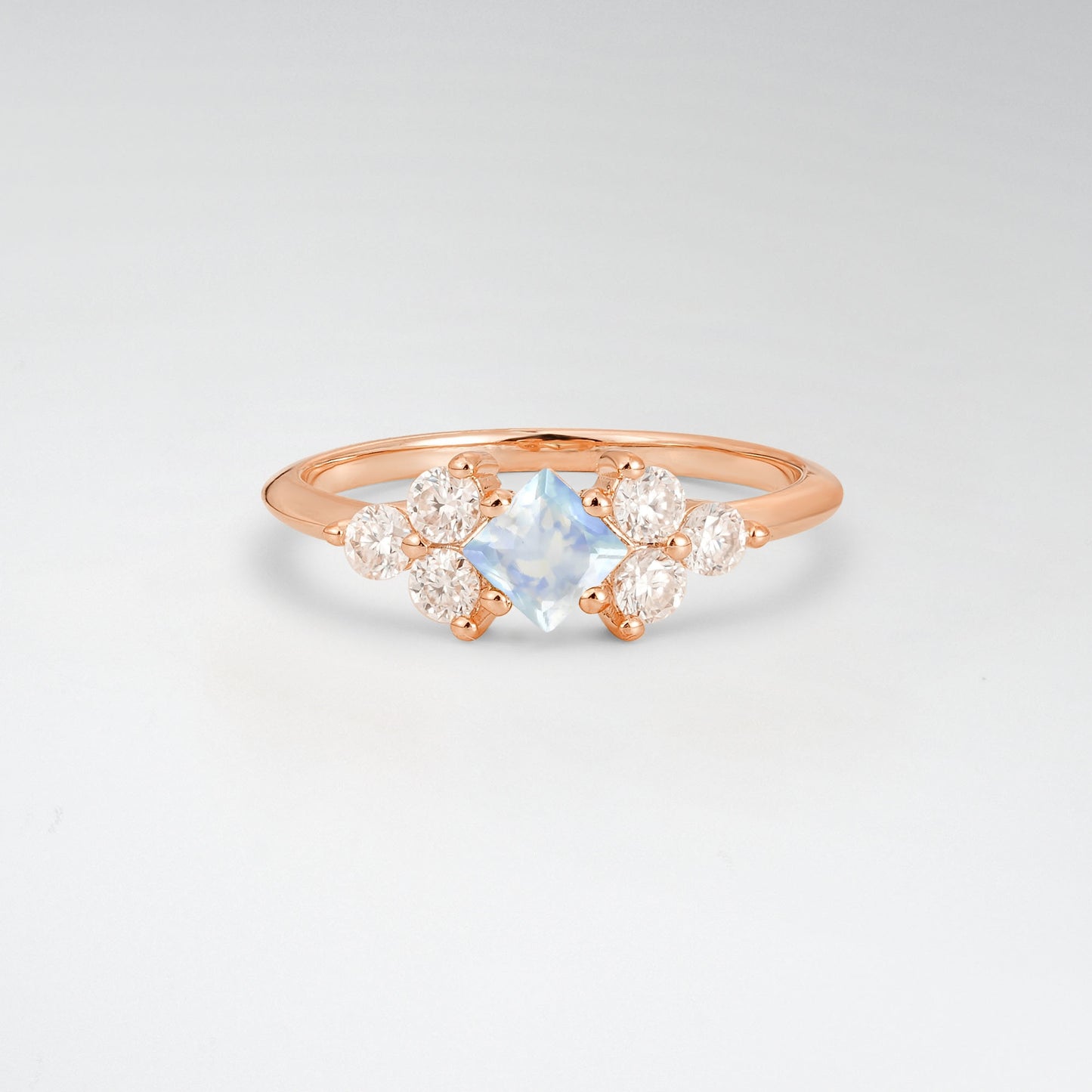 Unique Princess Cut Moonstone Cluster Accented Engagement Ring - Additional view
