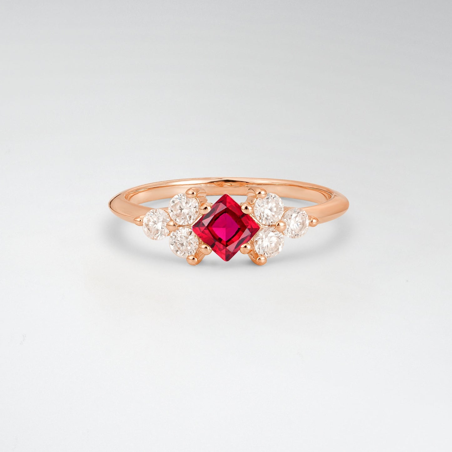 Unique Princess Cut Ruby Cluster Accented Engagement Ring - Additional view