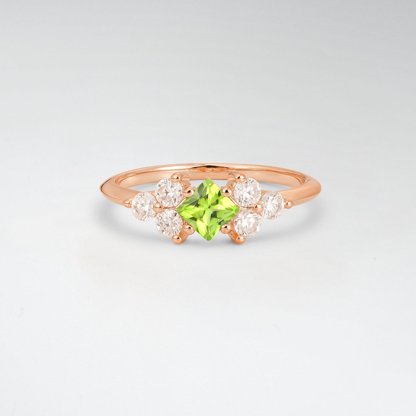 Unique Princess Cut Peridot Cluster Accented Engagement Ring - Additional view
