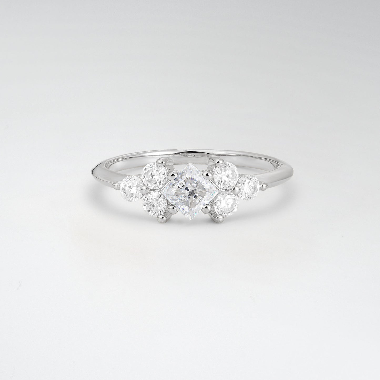 Unique Princess Cut Moissanite Cluster Accented Engagement Ring - Additional view