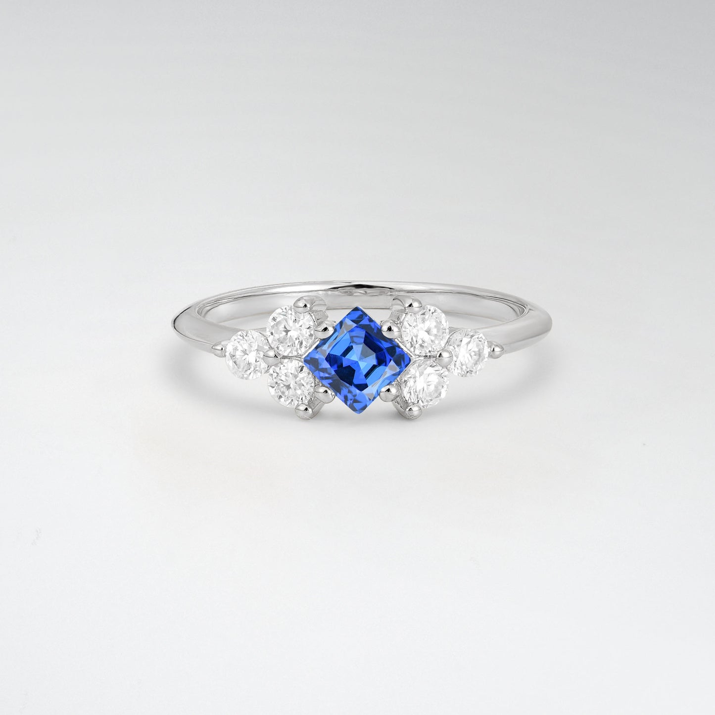 Unique Princess Cut Sapphire Cluster Accented Engagement Ring - Additional view