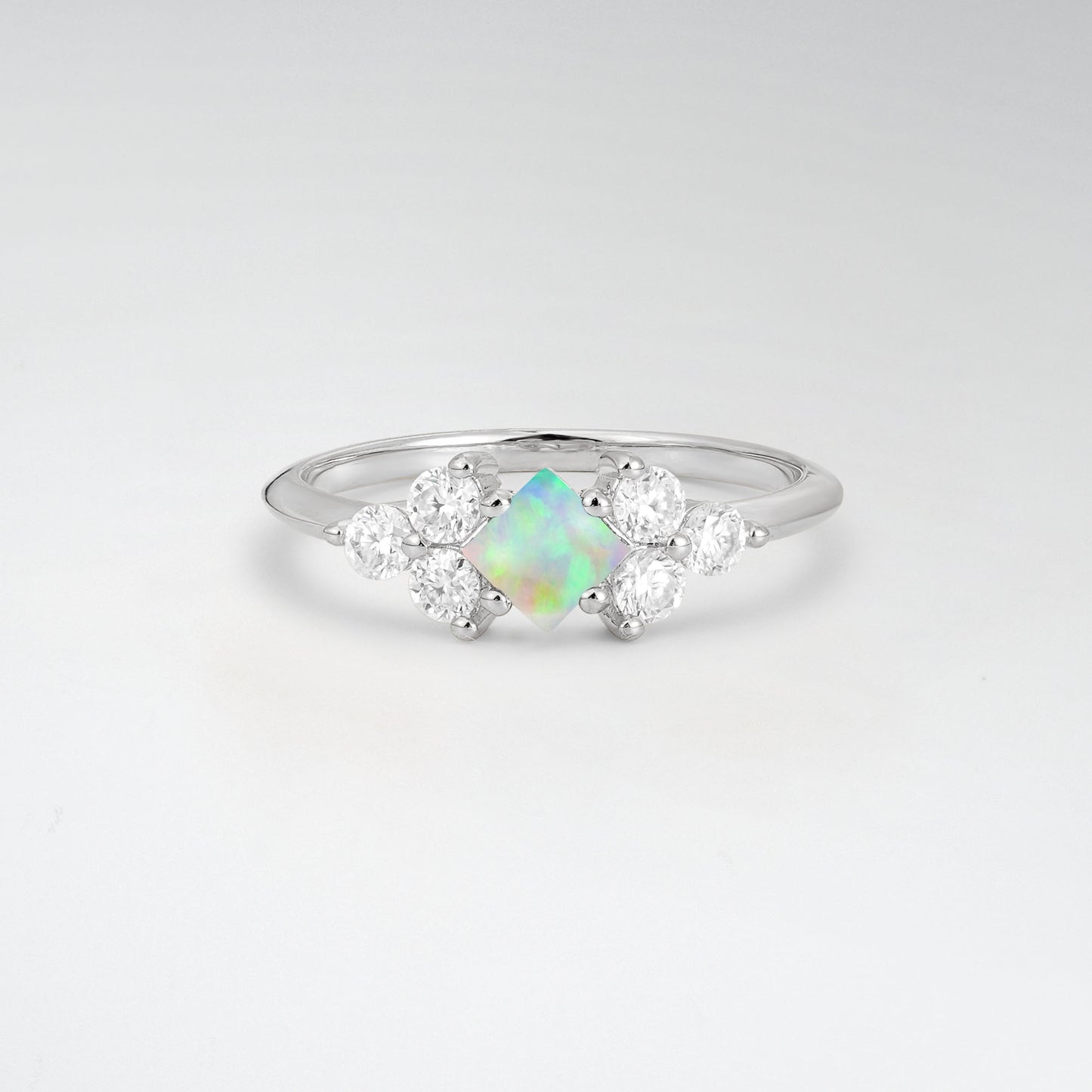 Unique Princess Cut Opal Cluster Accented Engagement Ring - Additional view