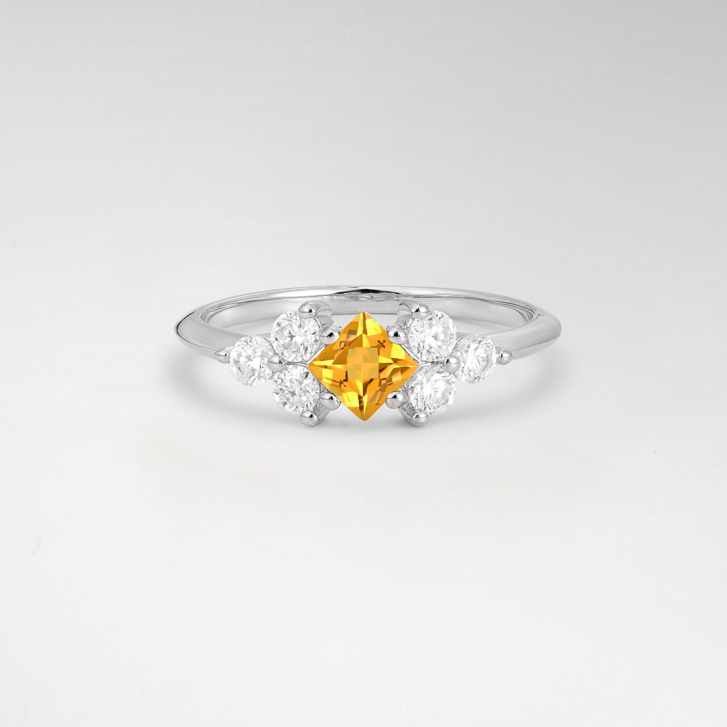 Unique Princess Cut Citrine Cluster Accented Engagement Ring - Additional view