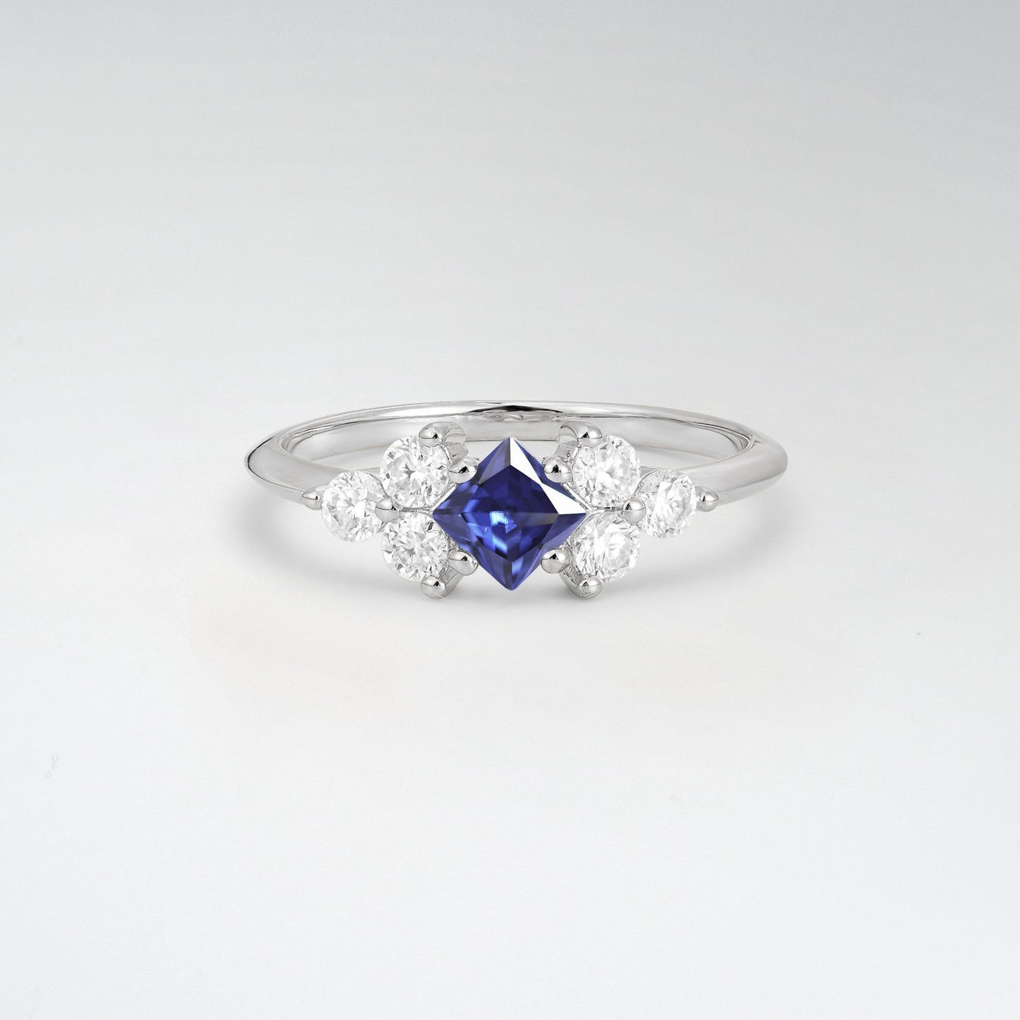 Unique Princess Cut Tanzanite Cluster Accented Engagement Ring - Additional view