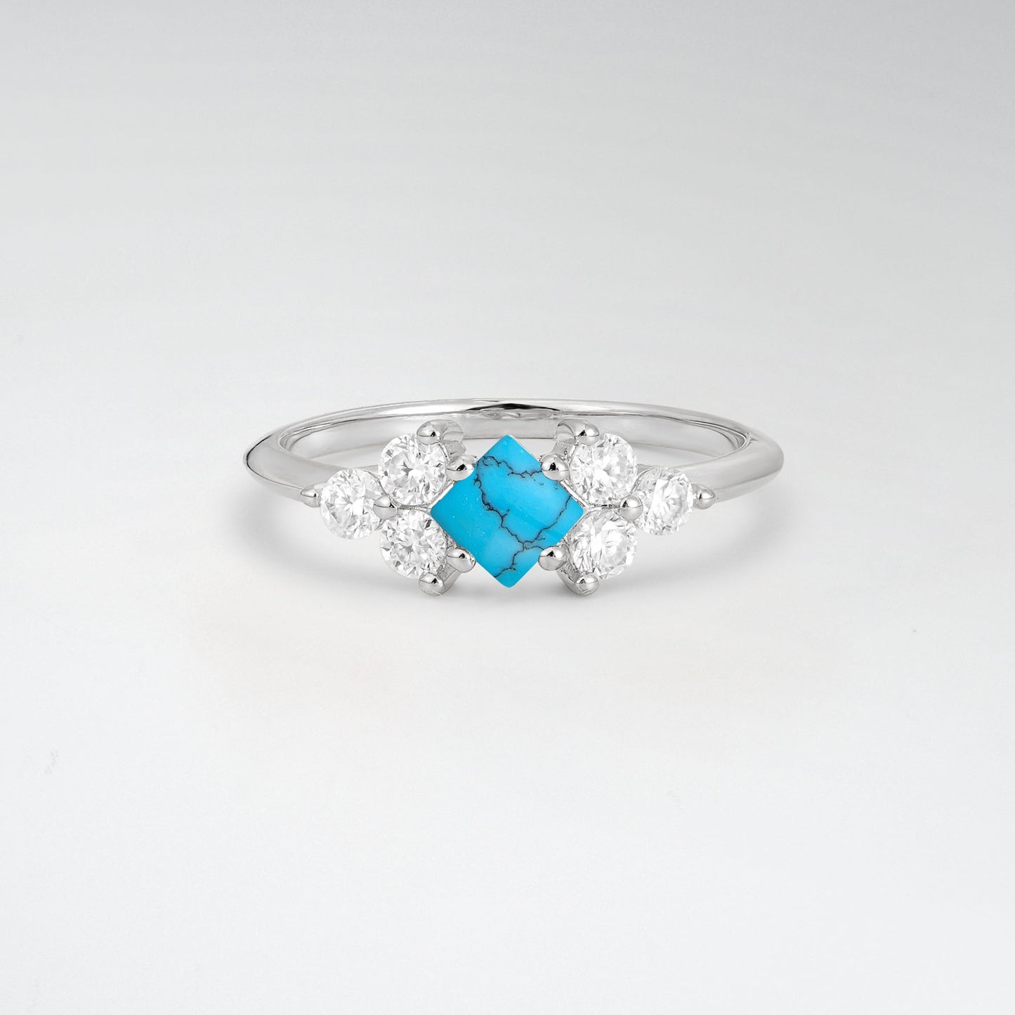 Unique Princess Cut Turquoise Cluster Accented Engagement Ring - Additional view