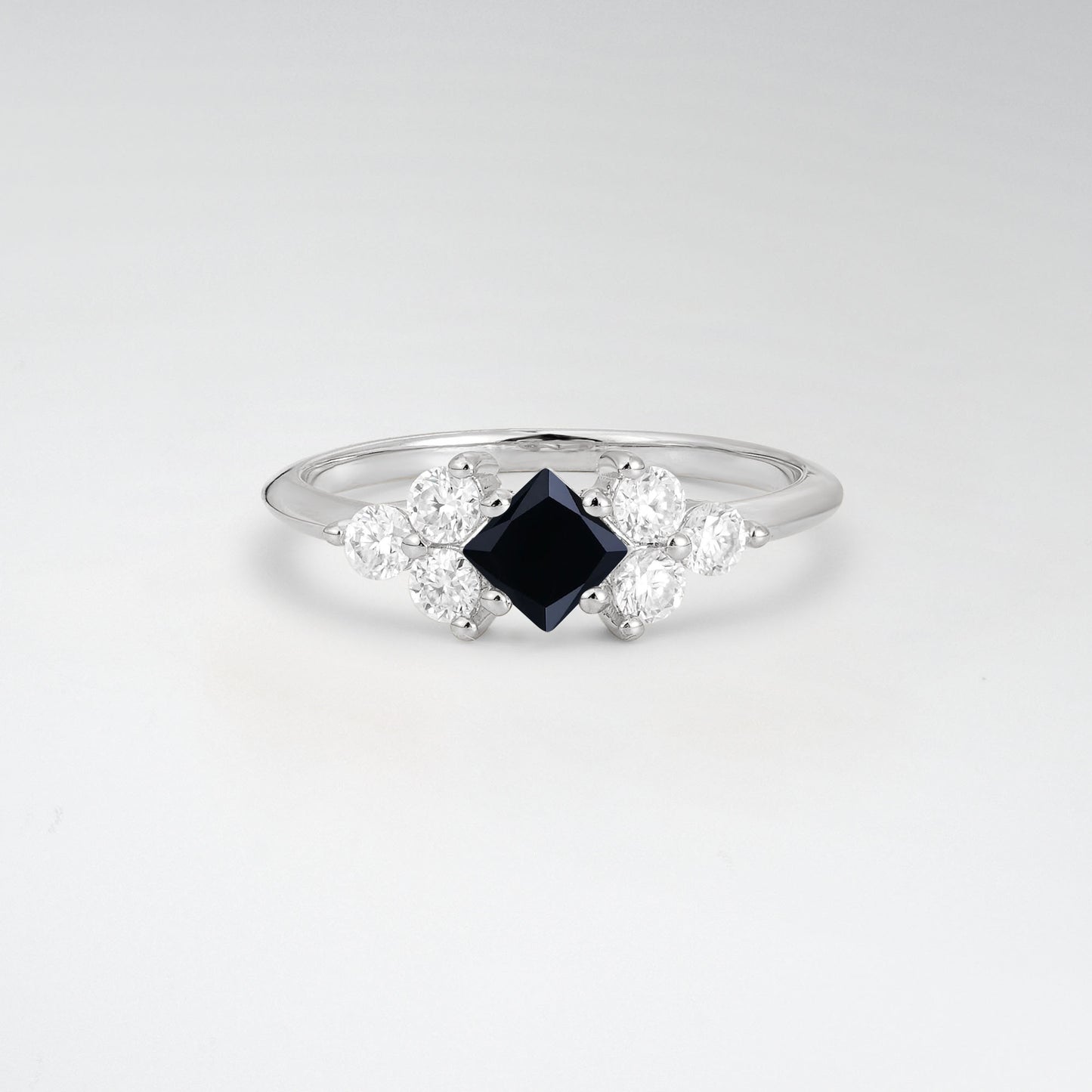 Unique Princess Cut Black Onyx Cluster Accented Engagement Ring - Additional view
