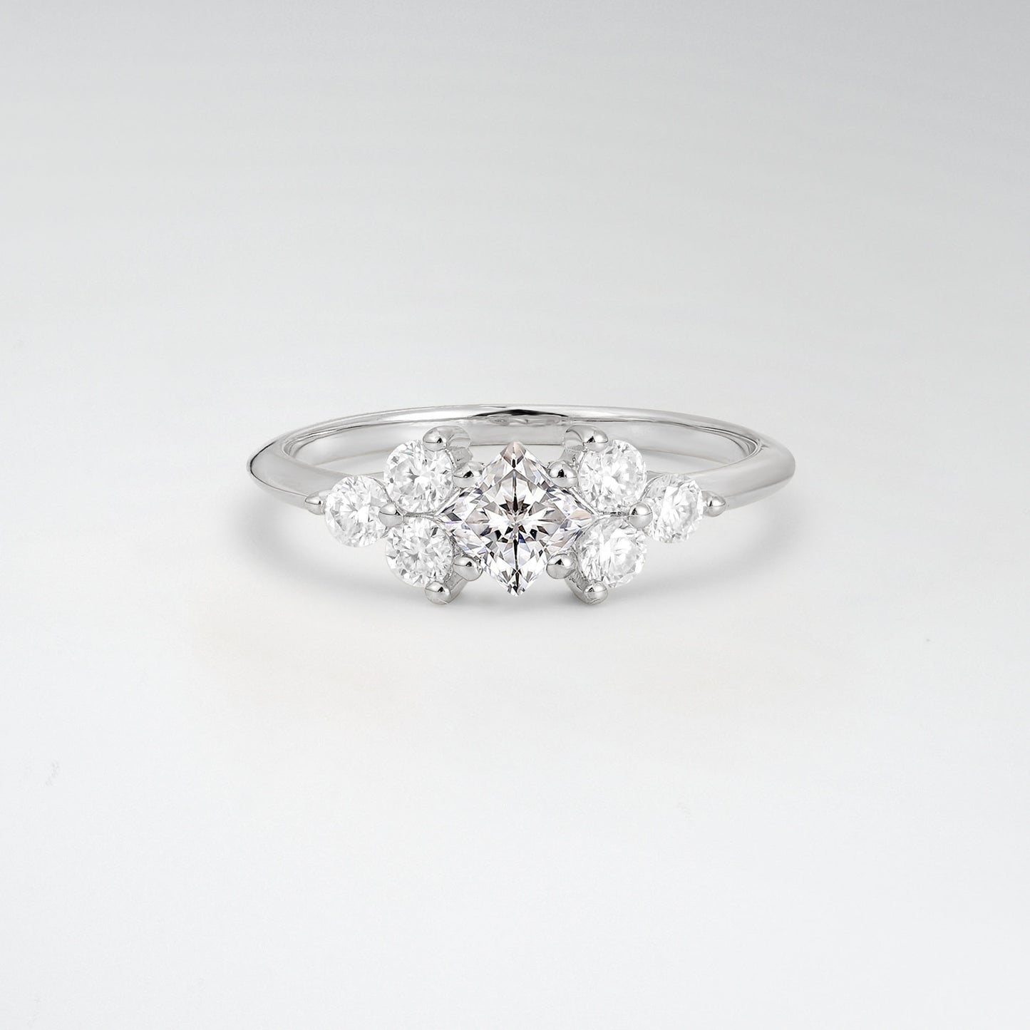 Unique Princess Cut Lab Diamond Cluster Accented Engagement Ring - Additional view