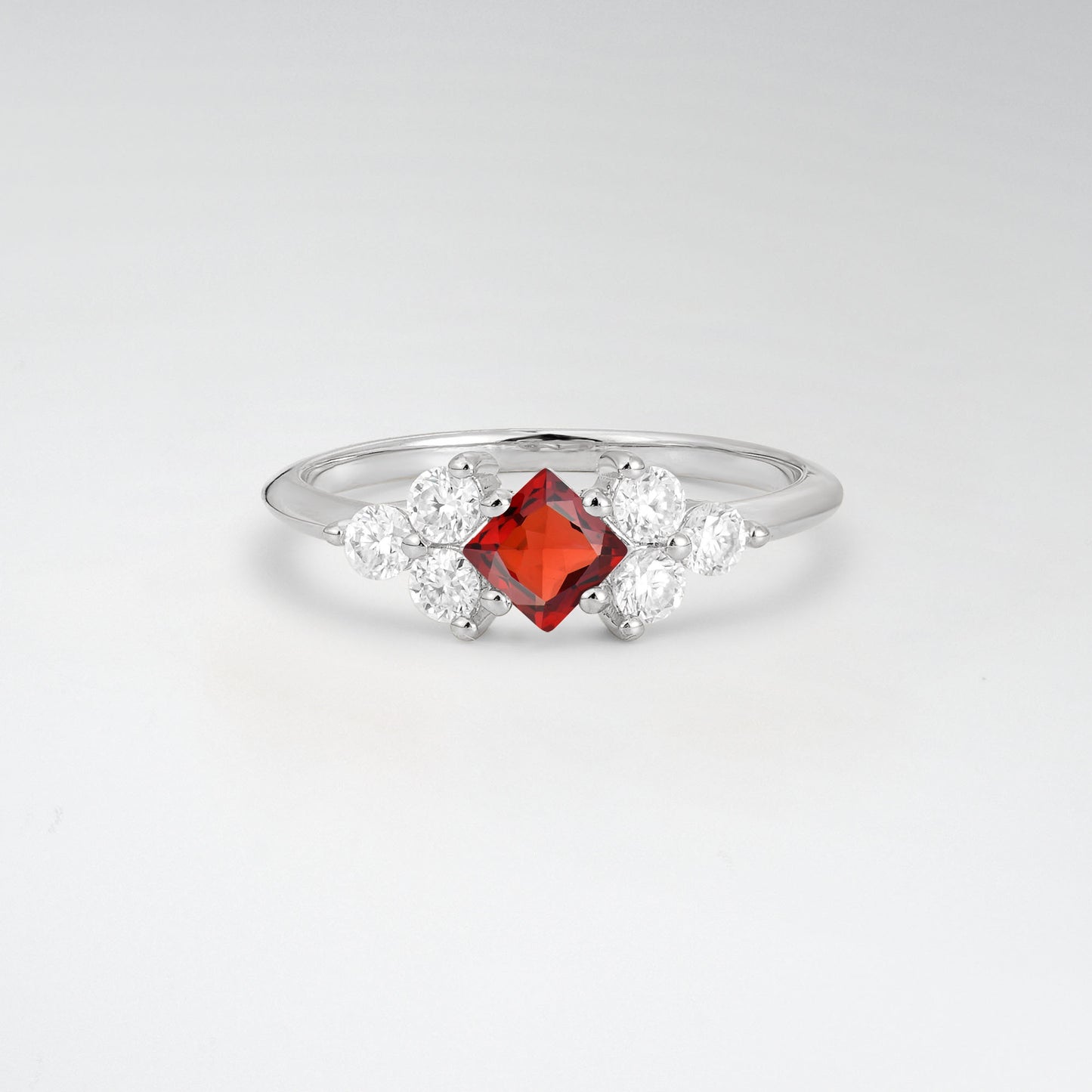 Unique Princess Cut Garnet Cluster Accented Engagement Ring - Additional view