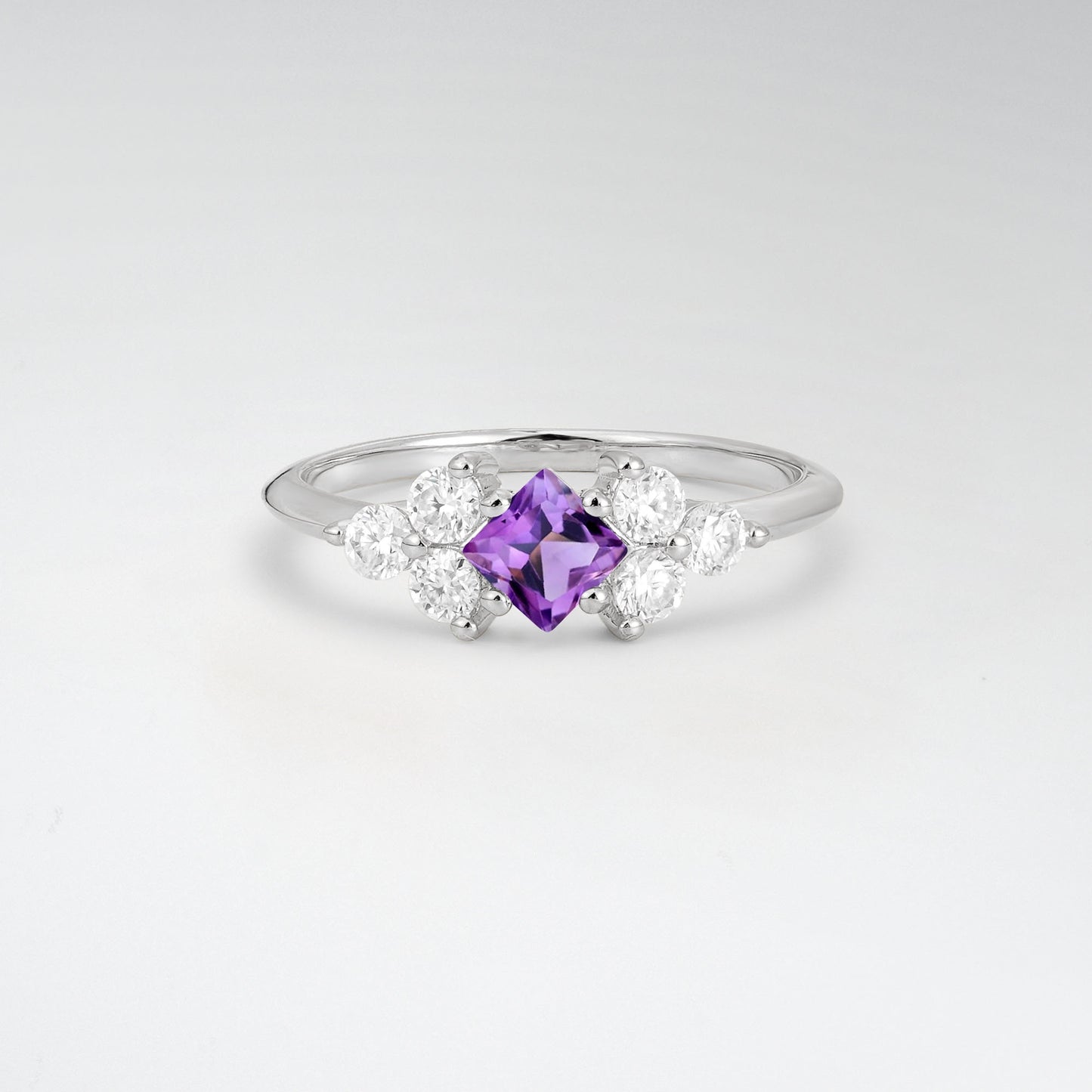 Unique Princess Cut Amethyst Cluster Accented Engagement Ring - Additional view