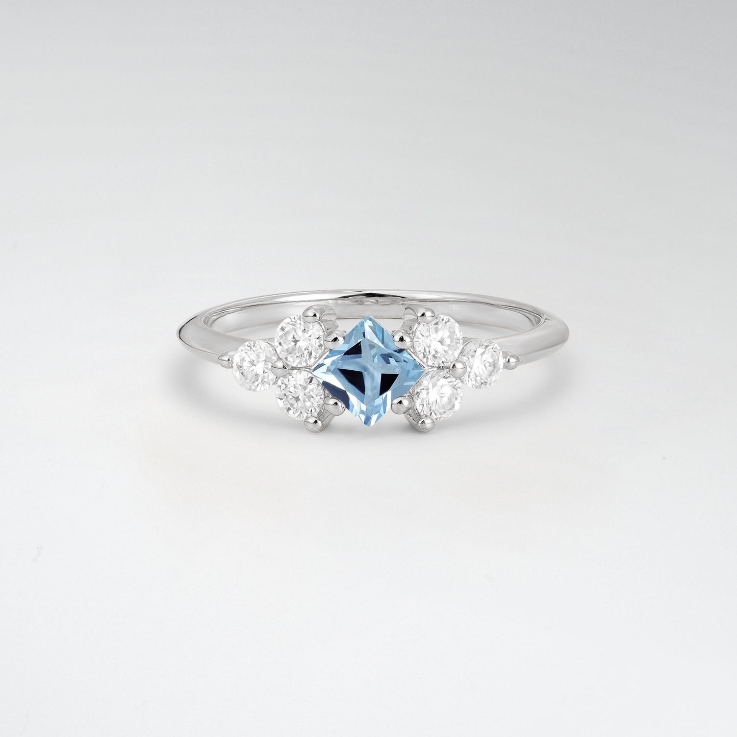 Unique Princess Cut Aquamarine Cluster Accented Engagement Ring - Additional view
