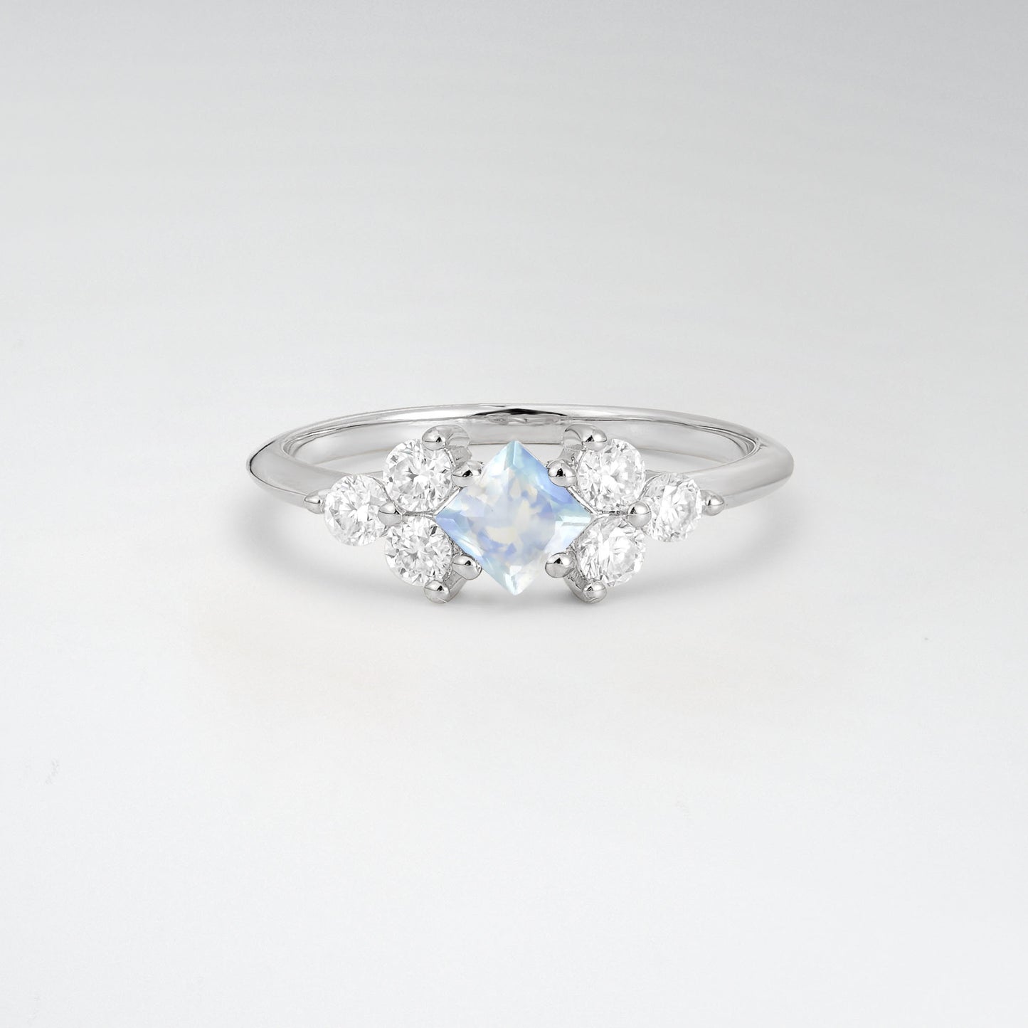 Unique Princess Cut Moonstone Cluster Accented Engagement Ring - Additional view