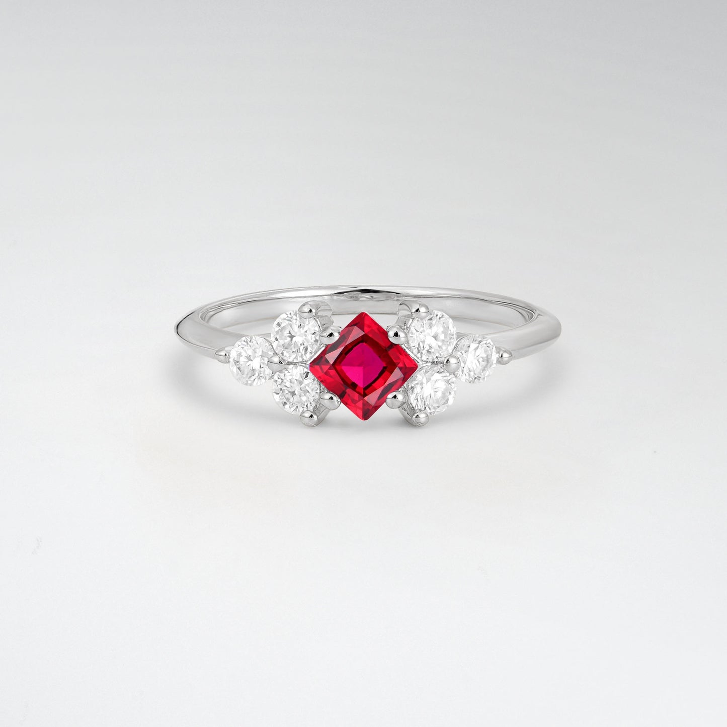 Unique Princess Cut Ruby Cluster Accented Engagement Ring - Additional view