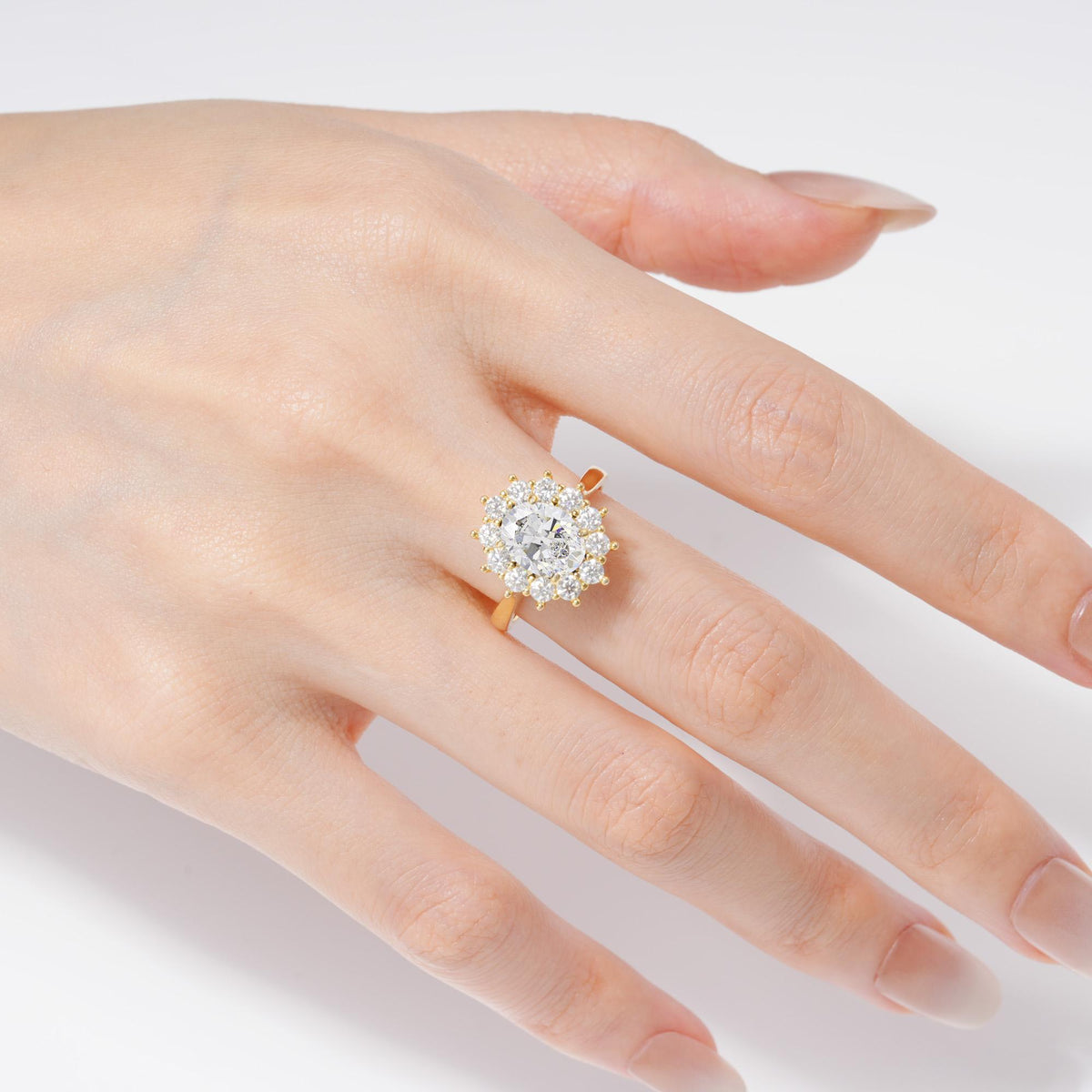 Oval Moissanite Halo Engagement Ring for Women Anniversary - Additional view