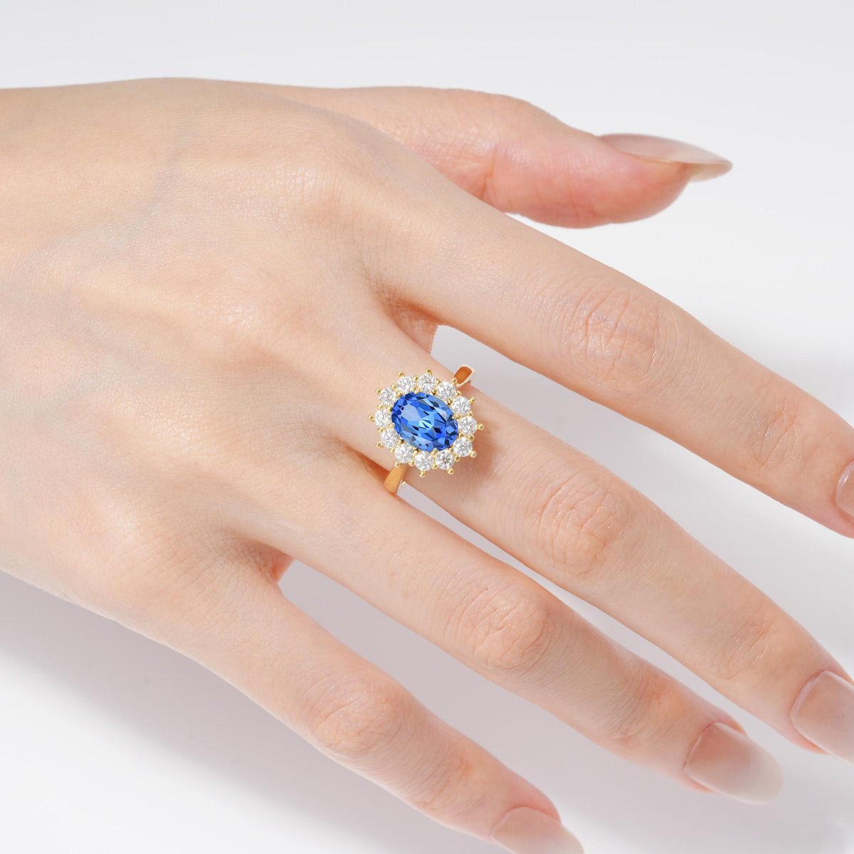 Oval Sapphire Halo Engagement Ring for Women Anniversary - Additional view
