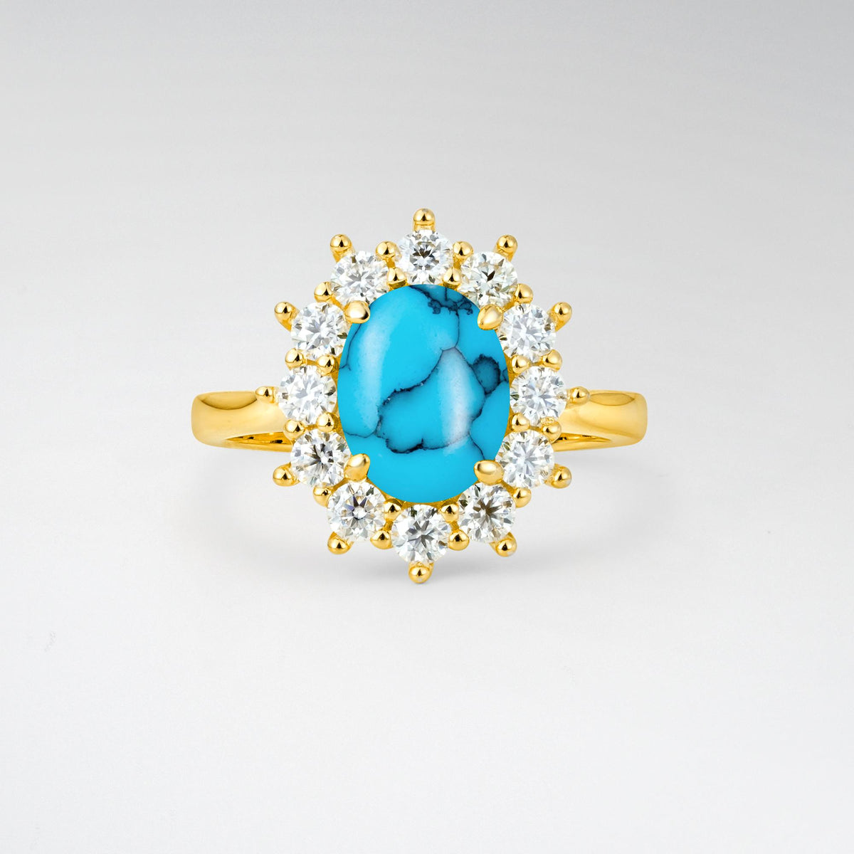 Oval Turquoise Halo Engagement Ring for Women Anniversary - Additional view