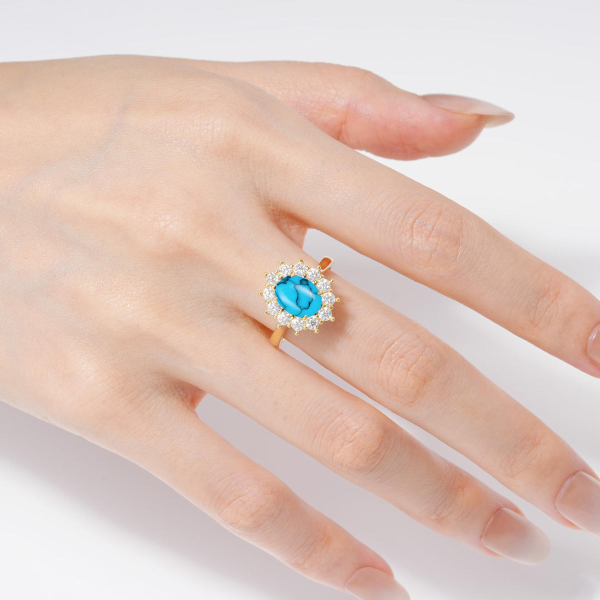 Oval Turquoise Halo Engagement Ring for Women Anniversary - Additional view