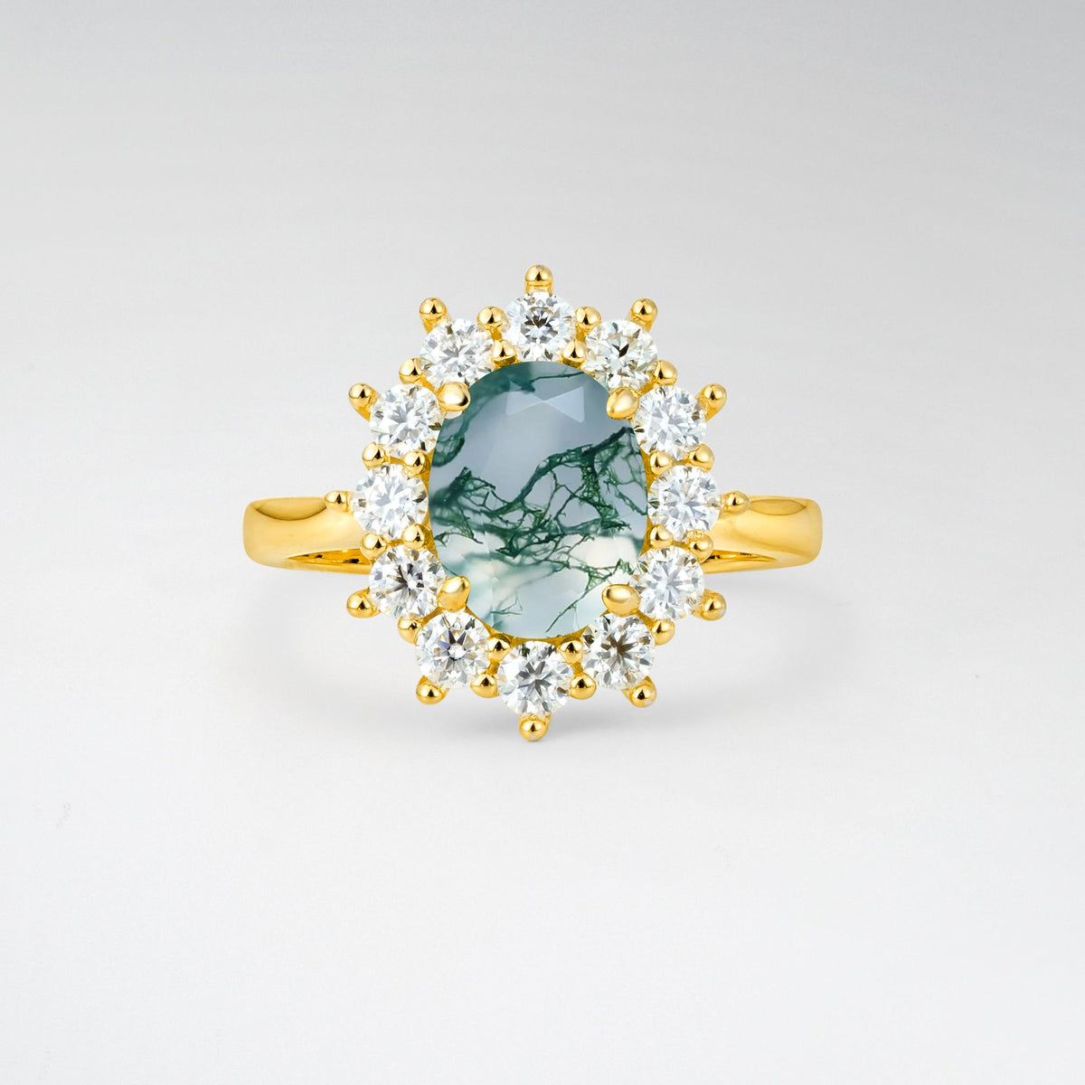 Oval Moss Agate Halo Engagement Ring for Women Anniversary - Additional view