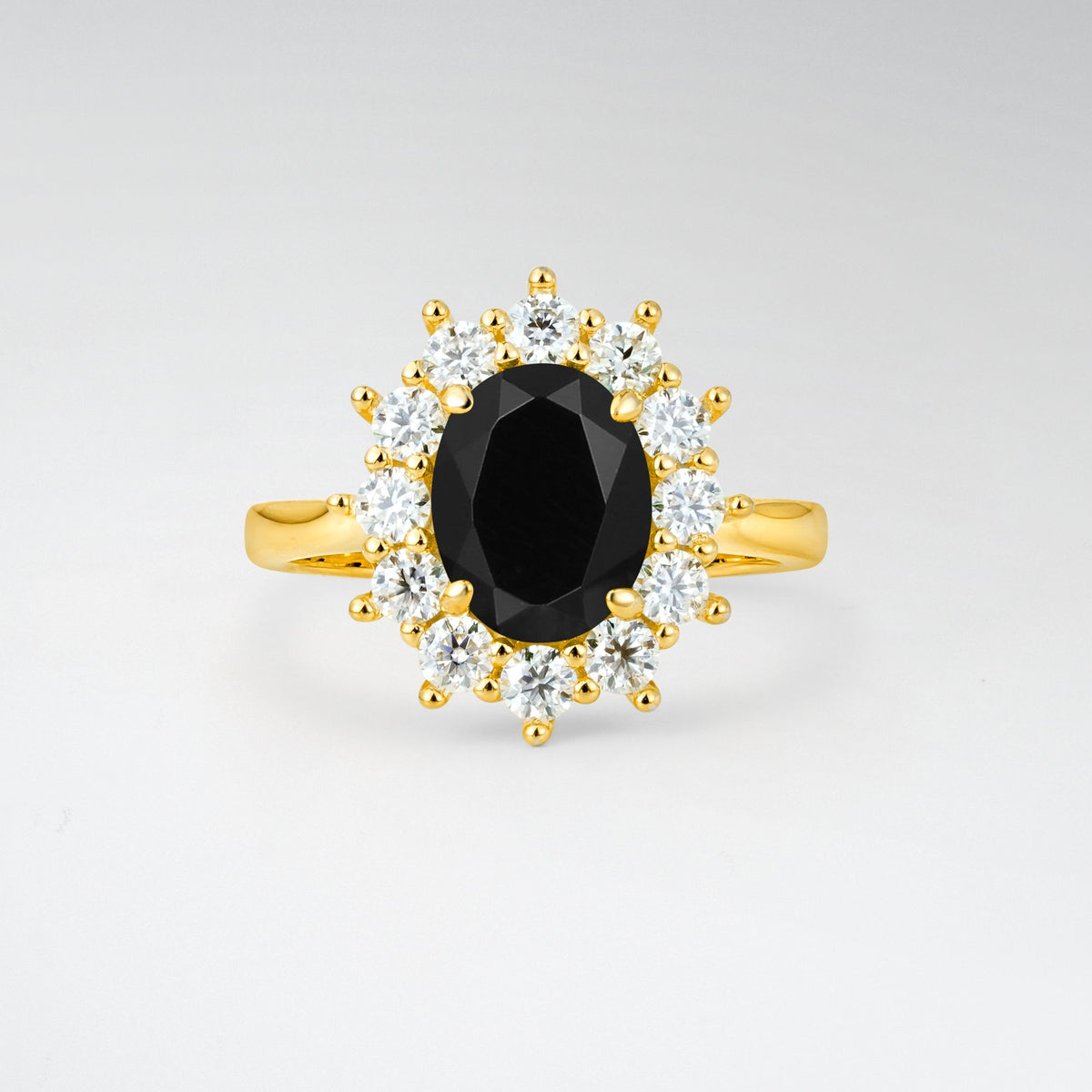 Oval Black Onyx Halo Engagement Ring for Women Anniversary - Additional view