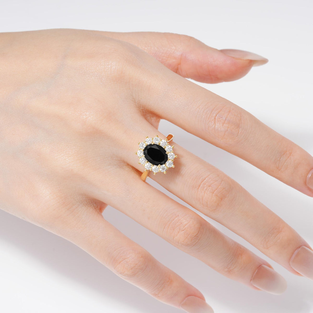 Oval Black Onyx Halo Engagement Ring for Women Anniversary - Additional view