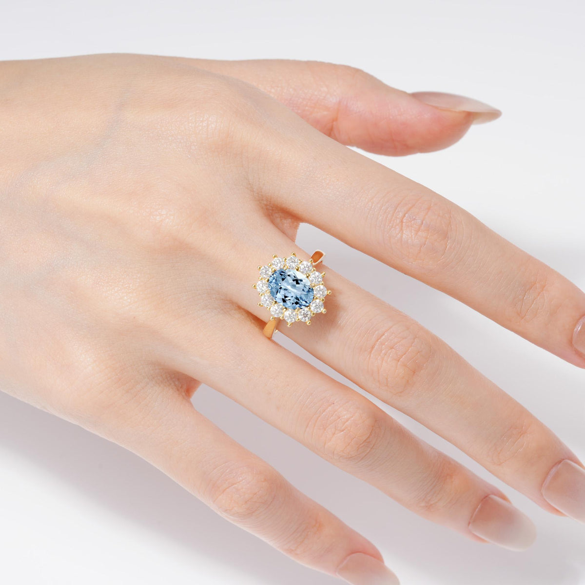 Oval Aquamarine Halo Engagement Ring for Women Anniversary - Additional view