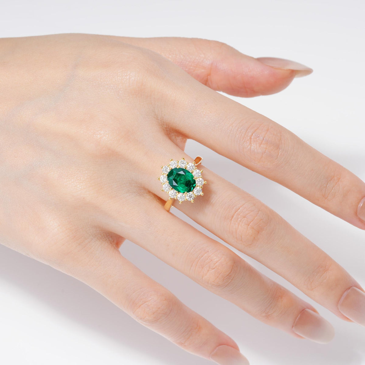 Oval Emerald Halo Engagement Ring for Women Anniversary - Additional view