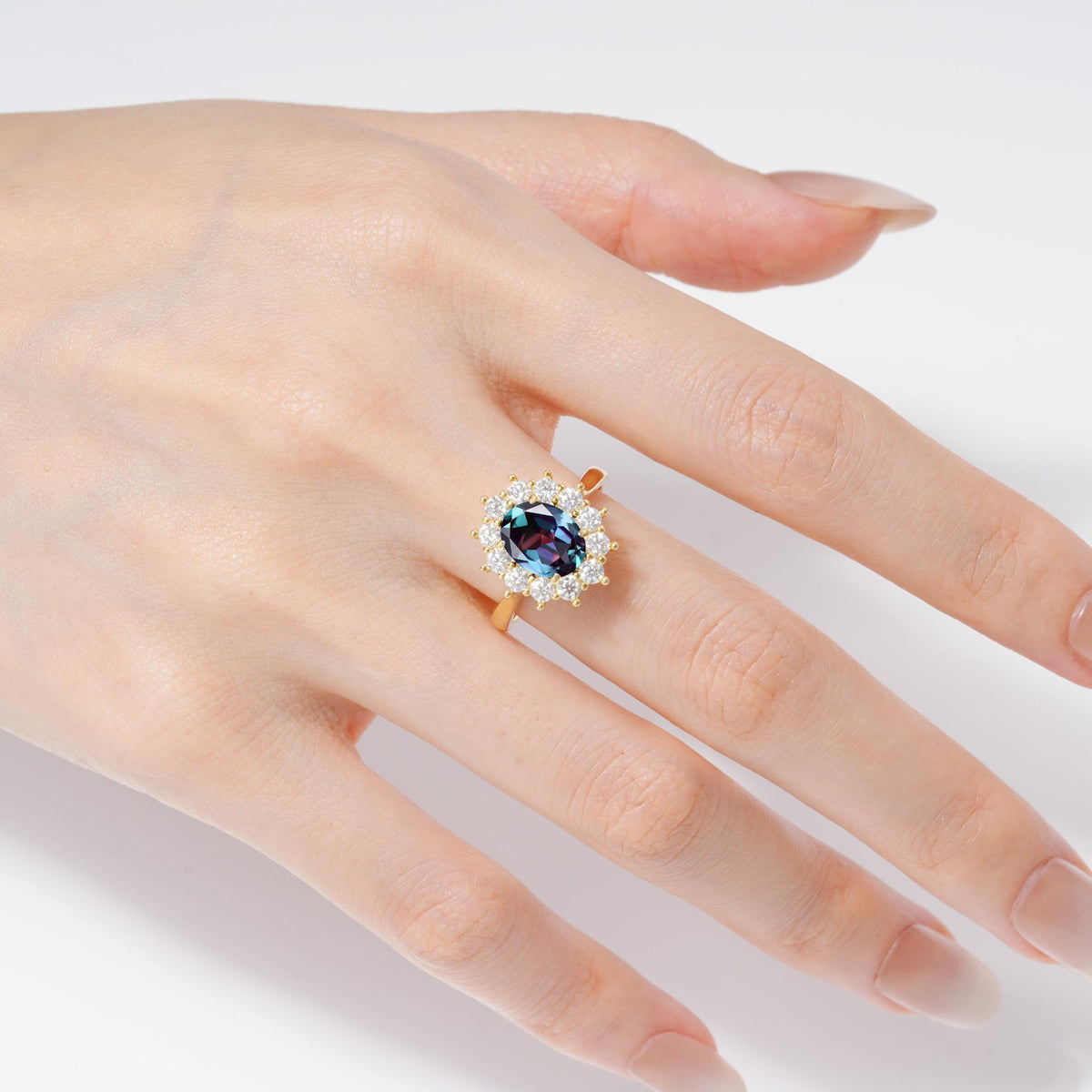 Oval Alexandrite Halo Engagement Ring for Women Anniversary - Additional view