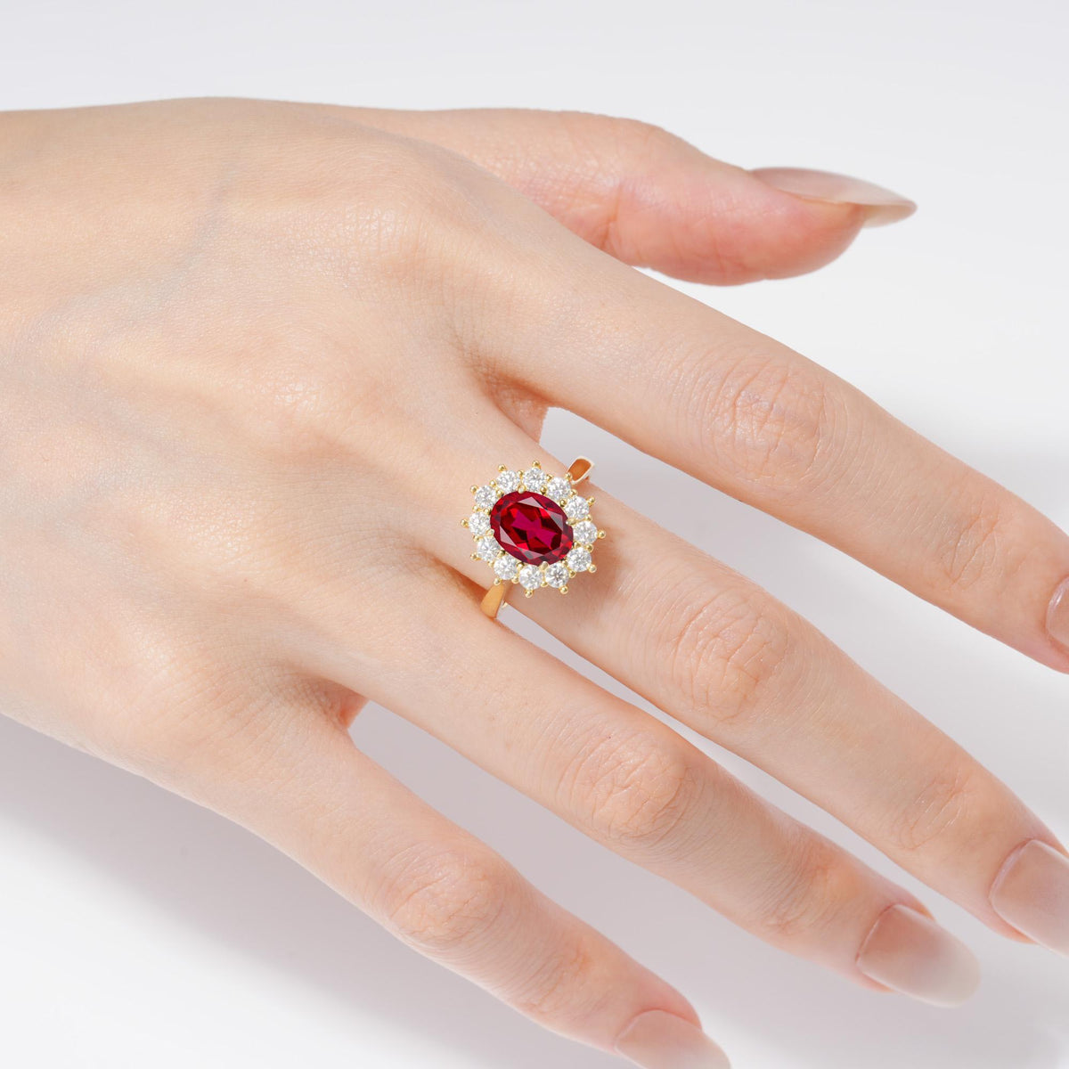 Oval Ruby Halo Engagement Ring for Women Anniversary - Additional view