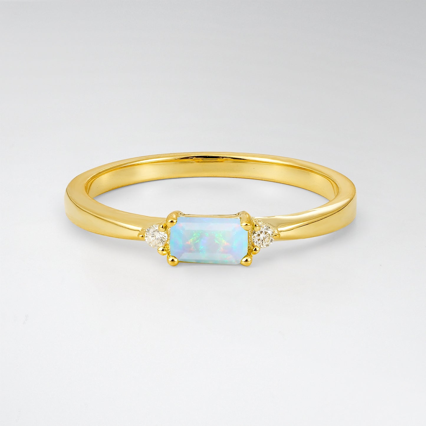 Classic Emerald Cut Opal Three-Stone Engagement Ring - Additional view