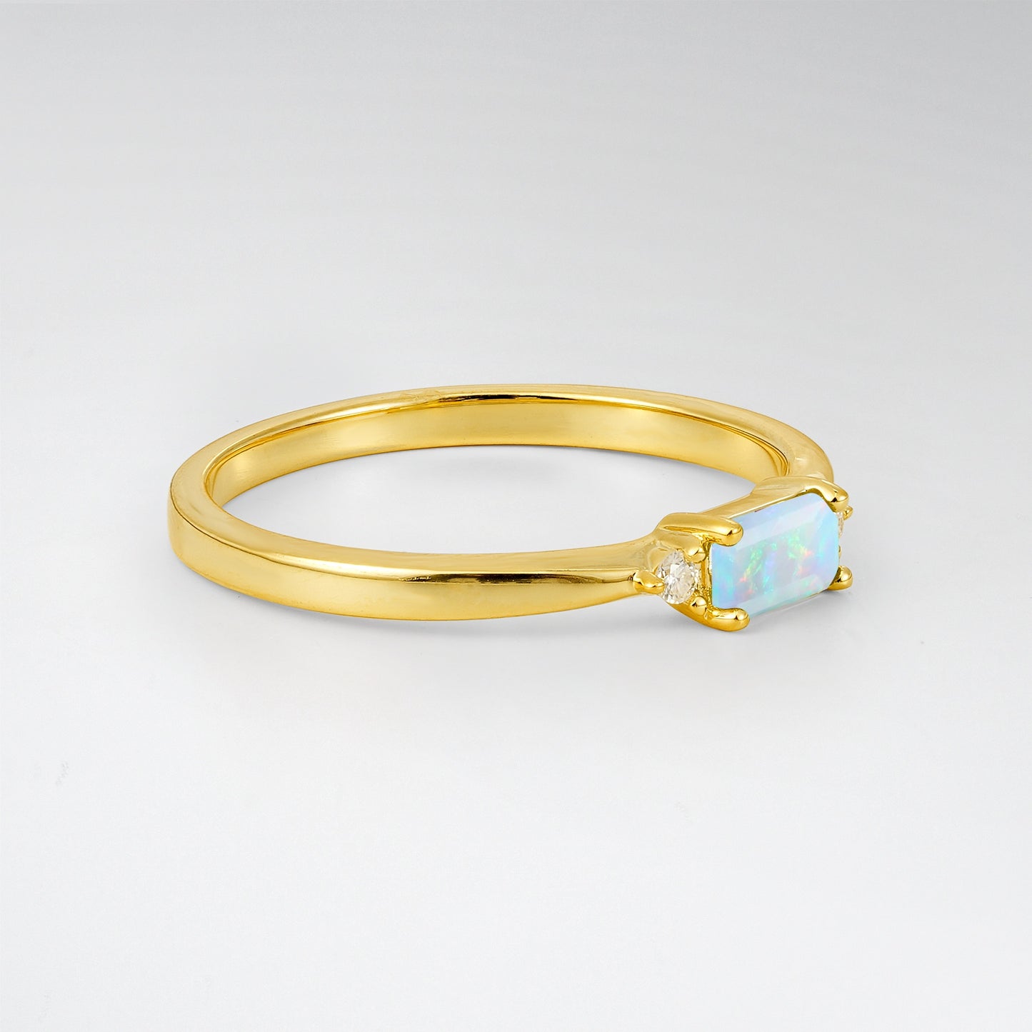 Classic Emerald Cut Opal Three-Stone Engagement Ring - Additional view