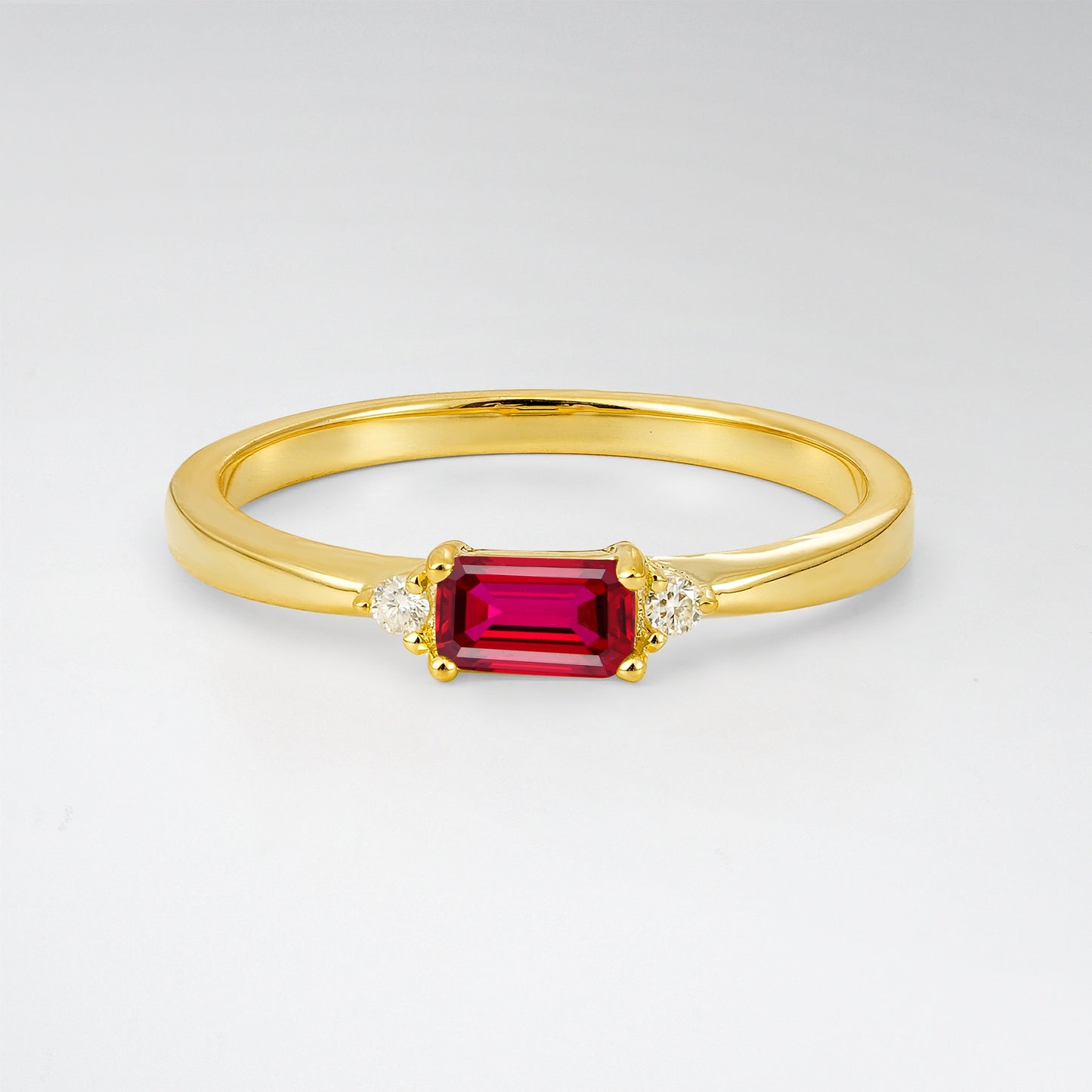 Classic Emerald Cut Ruby Three-Stone Engagement Ring - Additional view