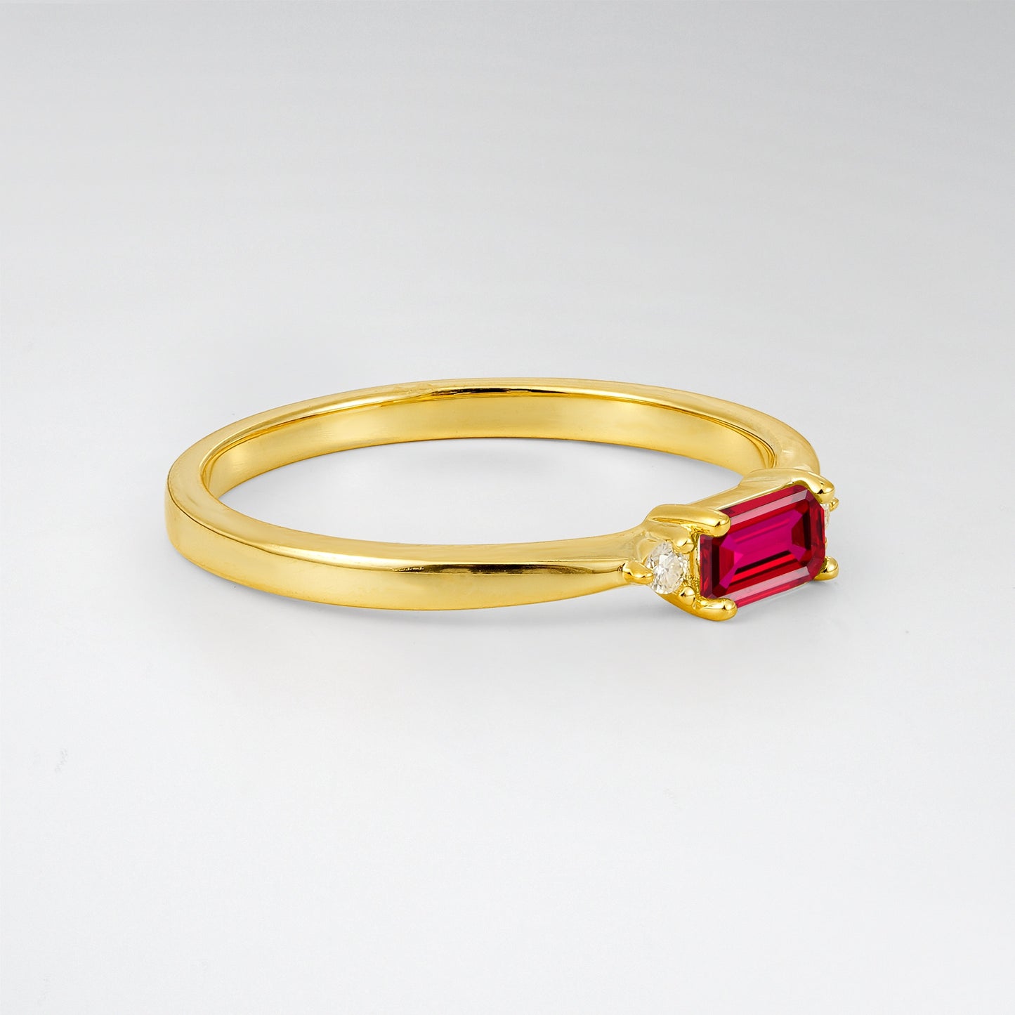 Classic Emerald Cut Ruby Three-Stone Engagement Ring - Additional view