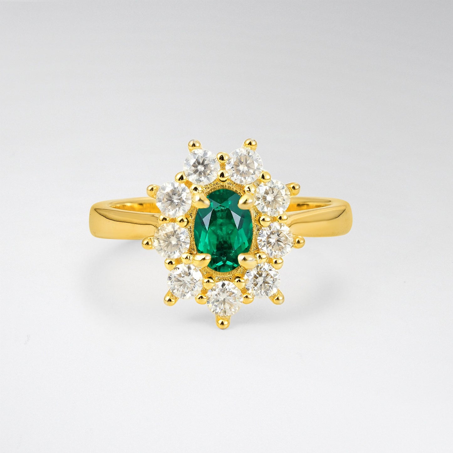 Vintage Oval Cut Emerald Cluster Engagement Ring - Additional view