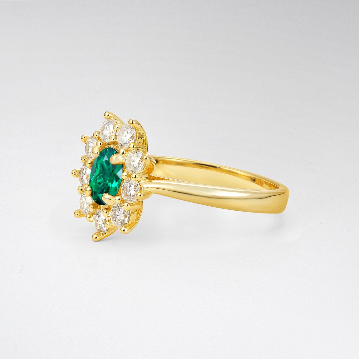 Vintage Oval Cut Emerald Cluster Engagement Ring - Additional view