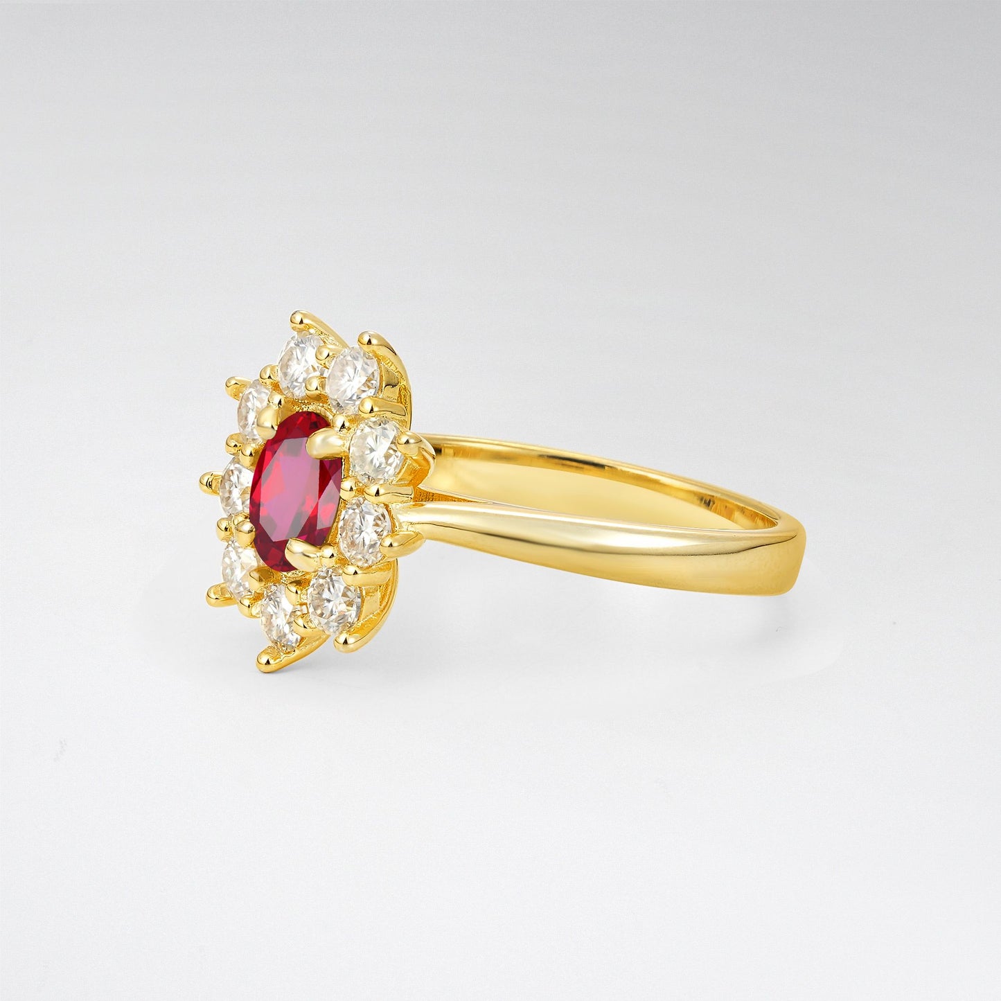 Vintage Oval Cut Ruby Cluster Engagement Ring - Additional view