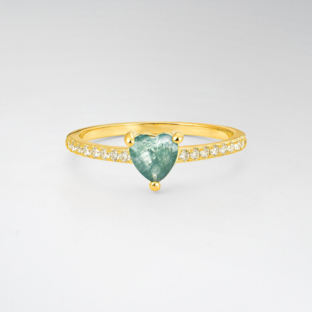 Romantic Heart Cut Moss Agate Pavé Engagement Ring - Additional view