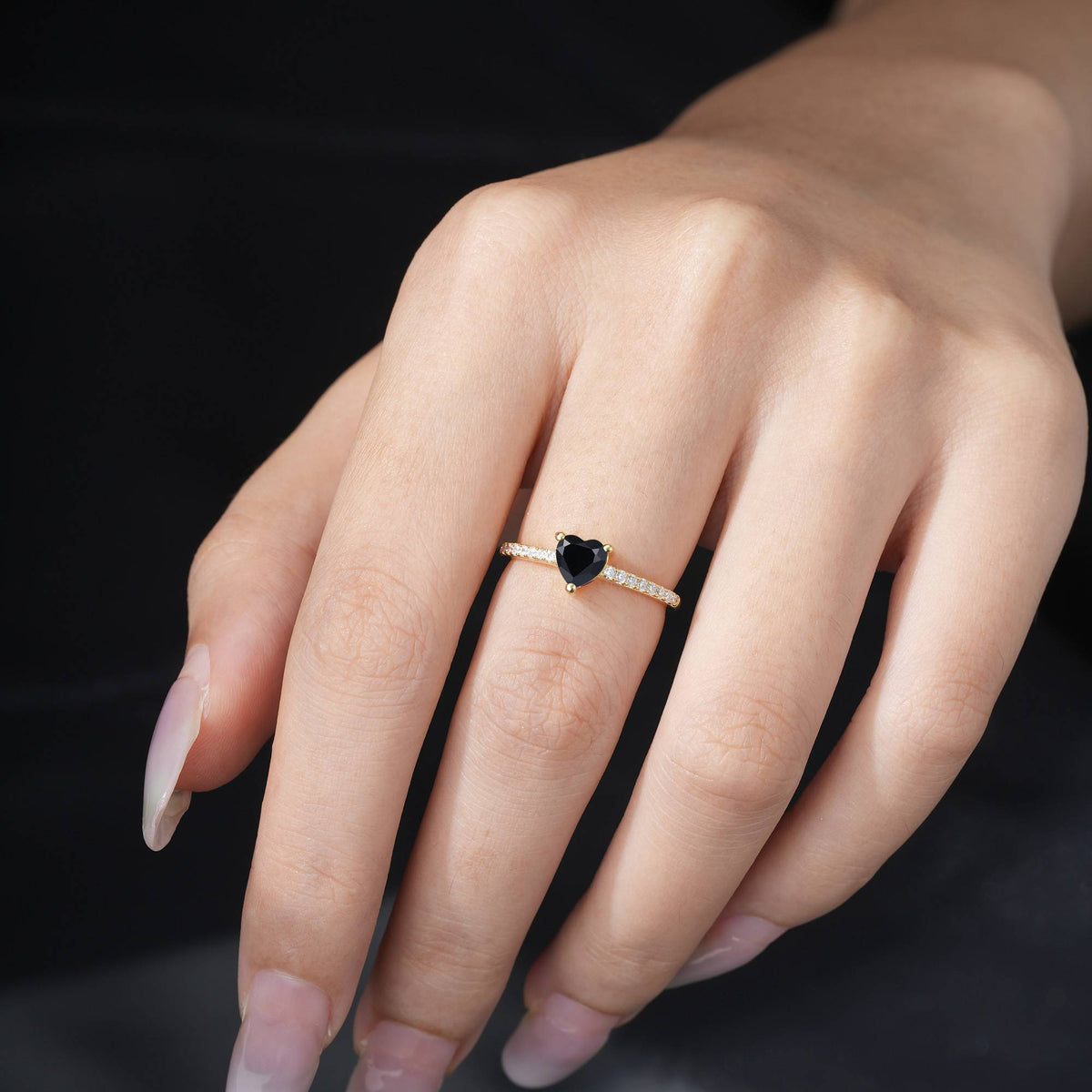 Romantic Heart Cut Black Onyx Pavé Engagement Ring - Additional view
