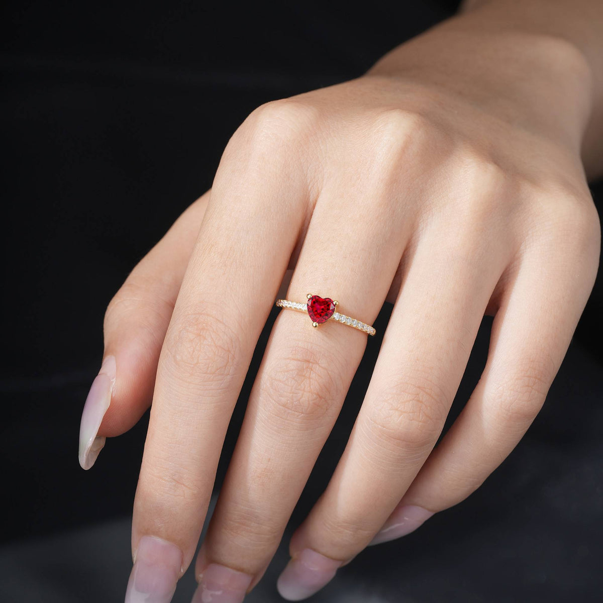Romantic Heart Cut Ruby Pavé Engagement Ring - Additional view