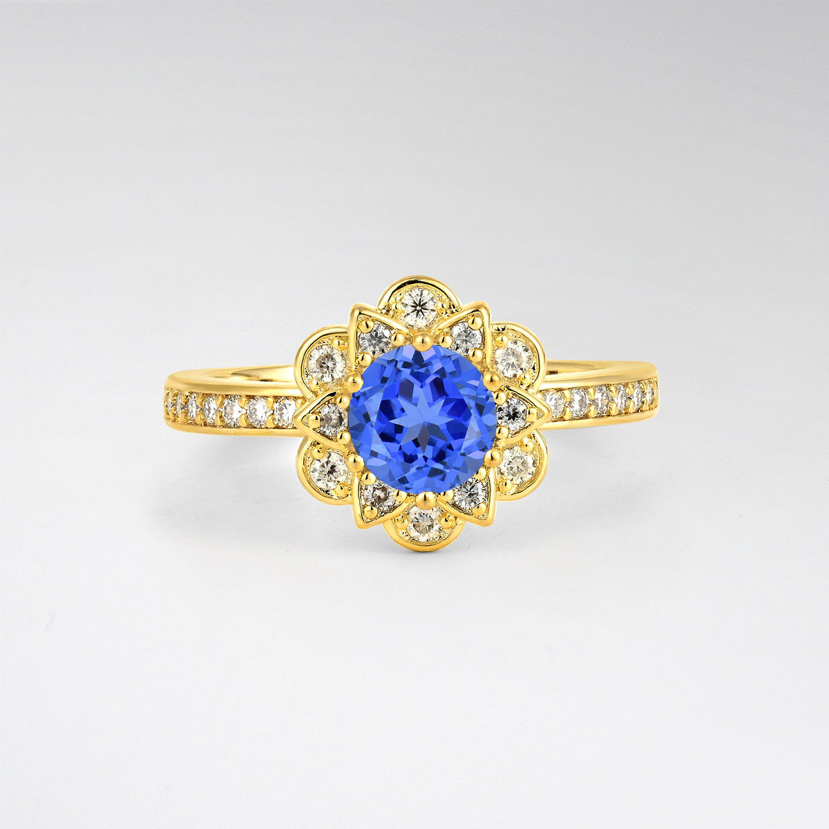 Round Sapphire Lotus Halo Engagement Ring - Additional view