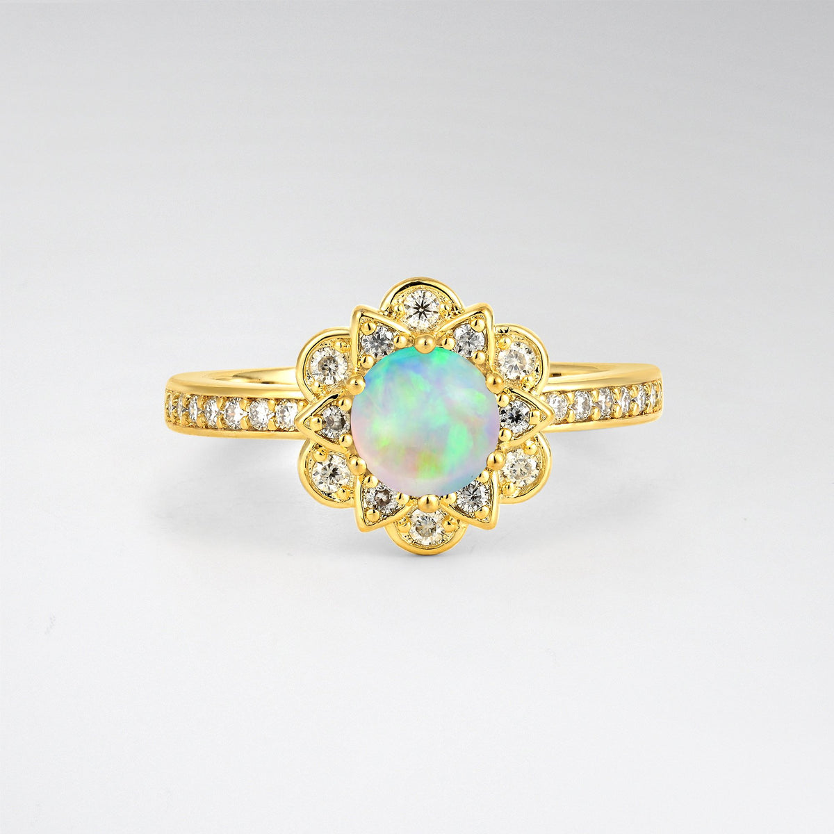 Round Opal Lotus Halo Engagement Ring - Additional view