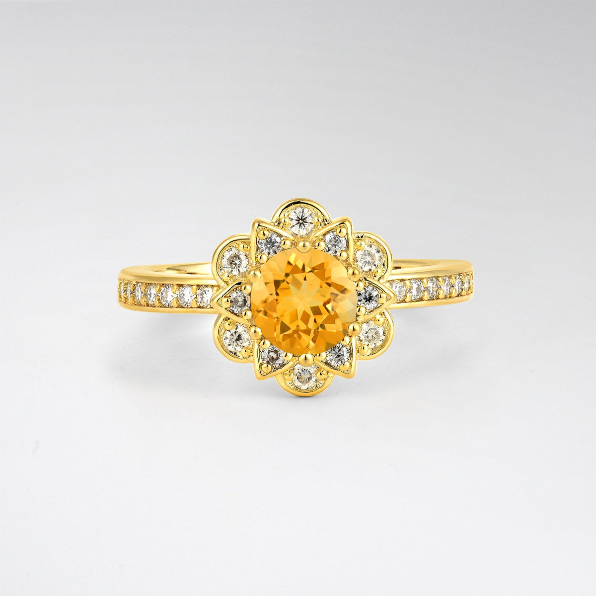 Round Citrine Lotus Halo Engagement Ring - Additional view