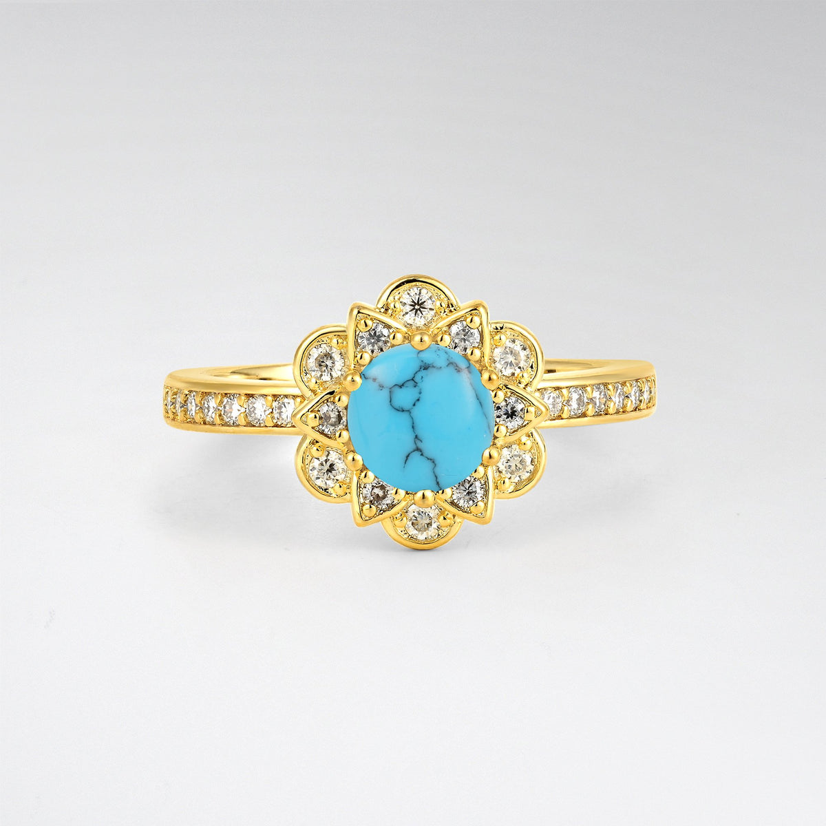 Round Turquoise Lotus Halo Engagement Ring - Additional view