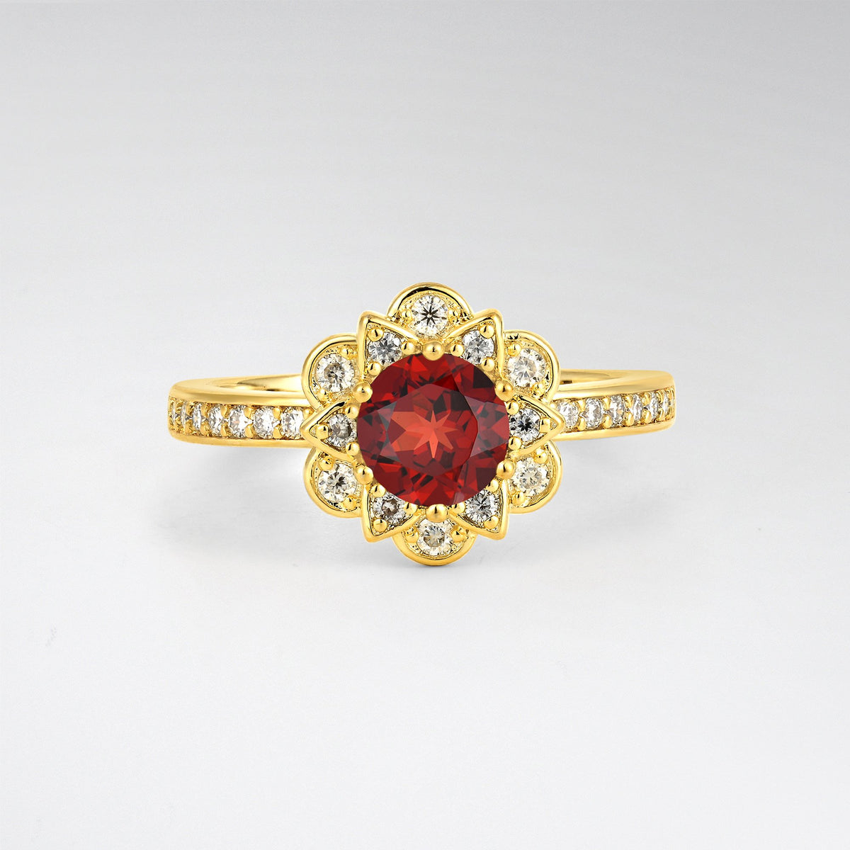 Round Garnet Lotus Halo Engagement Ring - Additional view