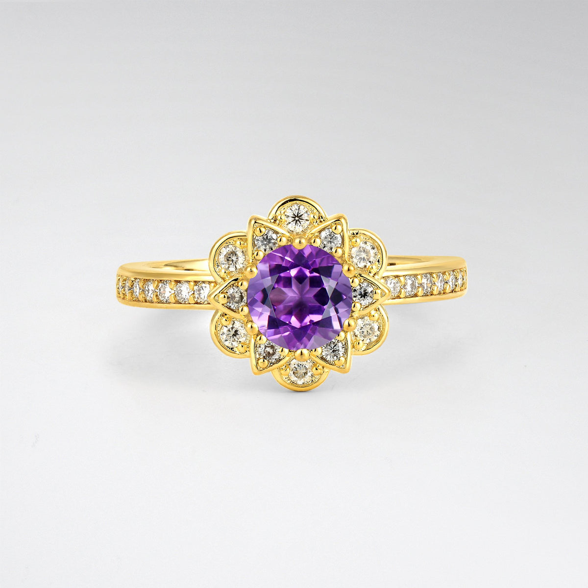 Round Amethyst Lotus Halo Engagement Ring - Additional view